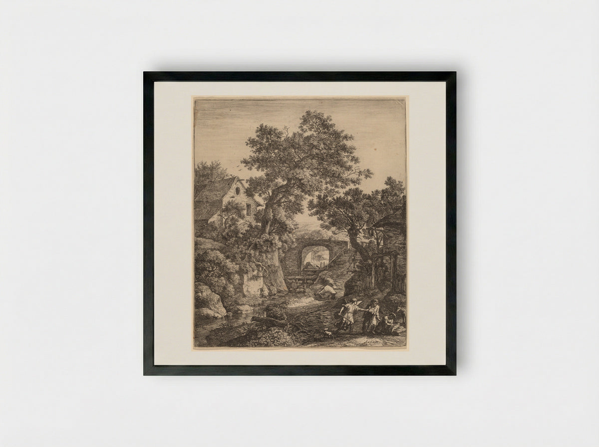 Landscape with the Circumcision of Moses's Son - Anthonie Waterloo - Framed Print Black