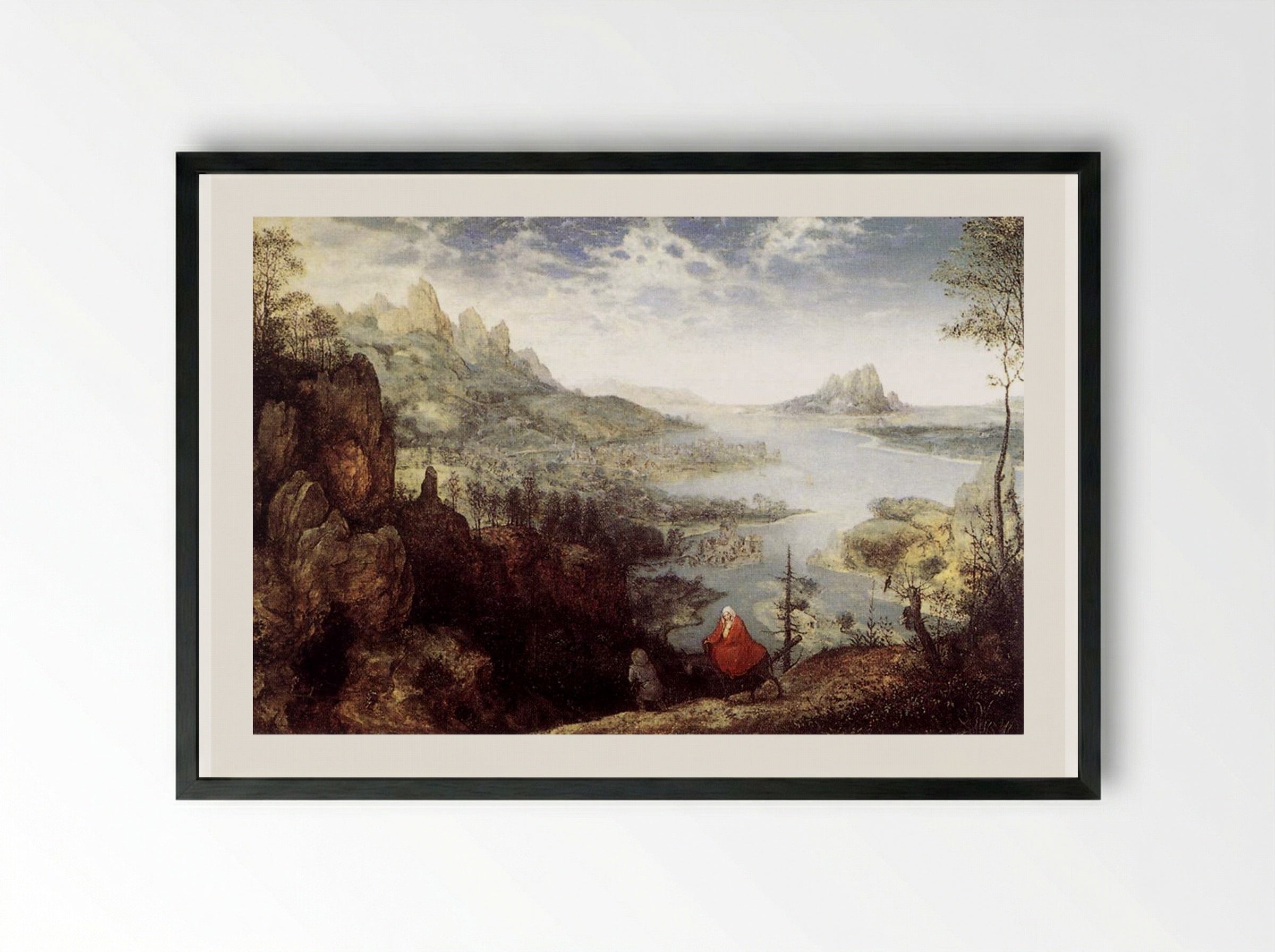 Landscape with the Flight into Egypt - Pieter Bruegel the Elder - Framed Print Black