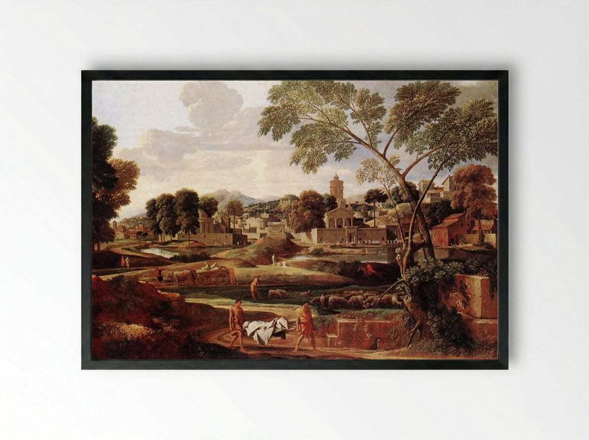 Landscape with the Funeral of Phocion - Nicolas Poussin - Framed Print Black