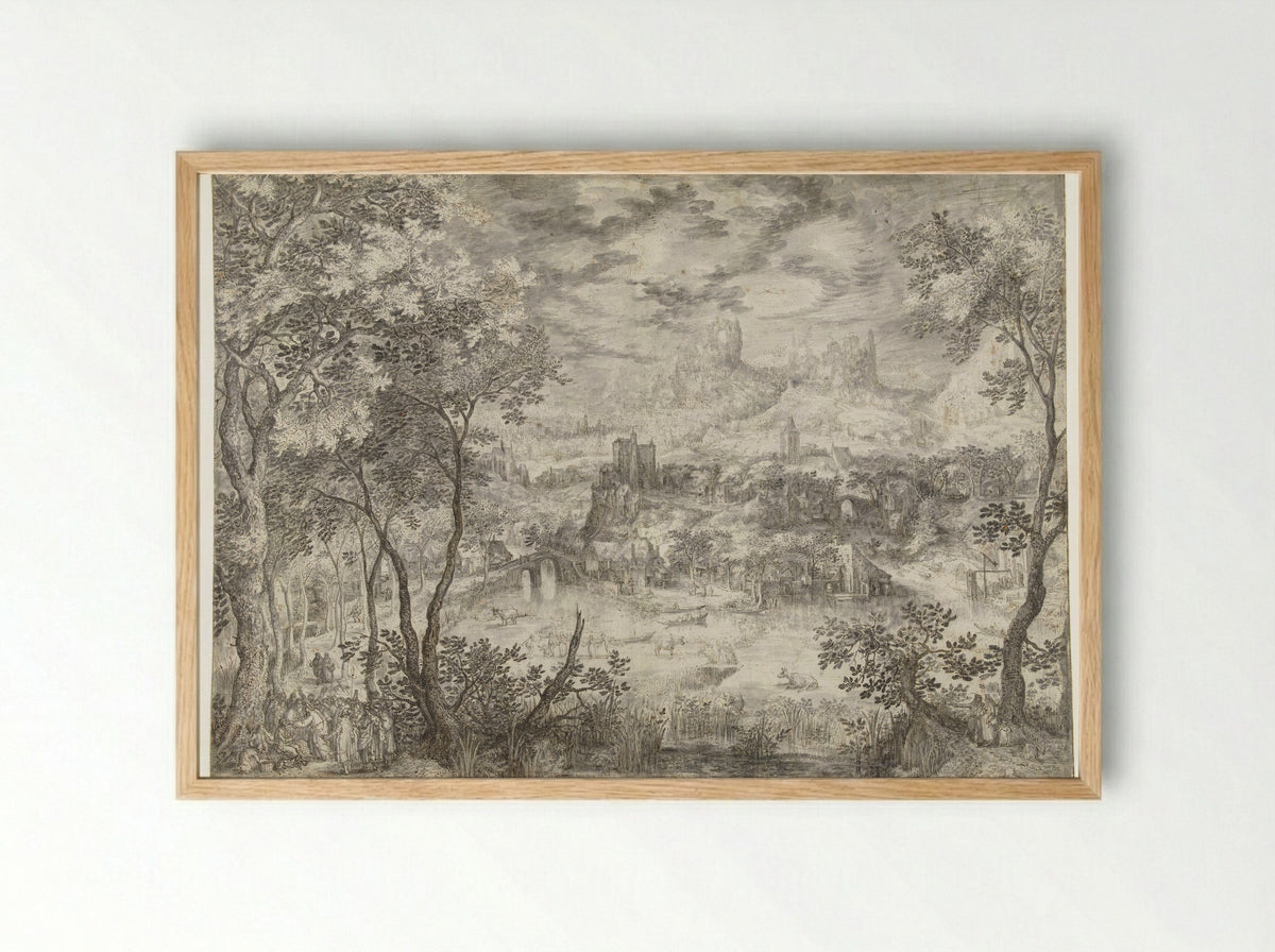 Landscape with the Healing of the Blind Man - David Vinckboons - Framed Print Wood