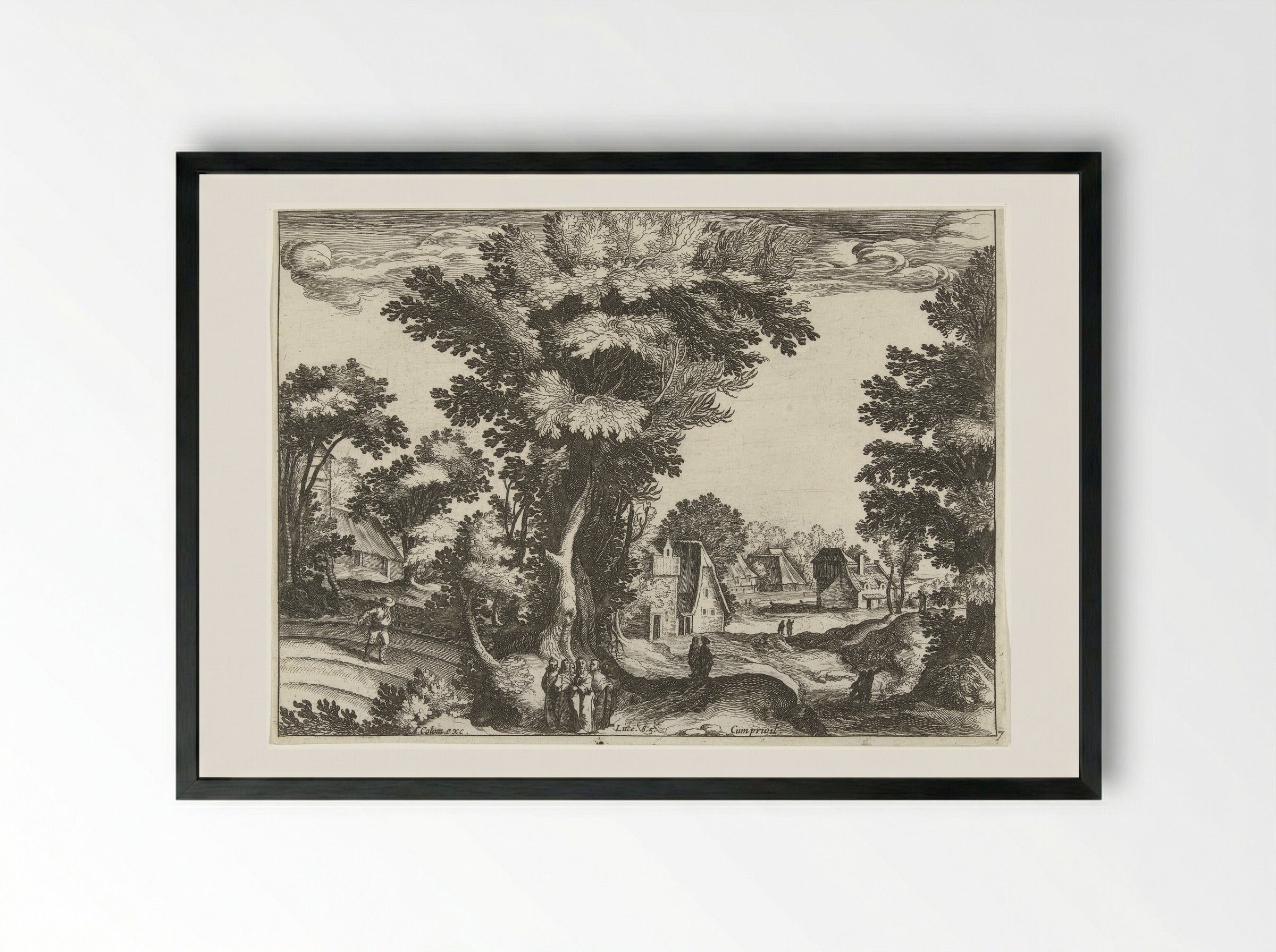 Landscape with the Parable of the Sower - Simon Frisius - Framed Print Black