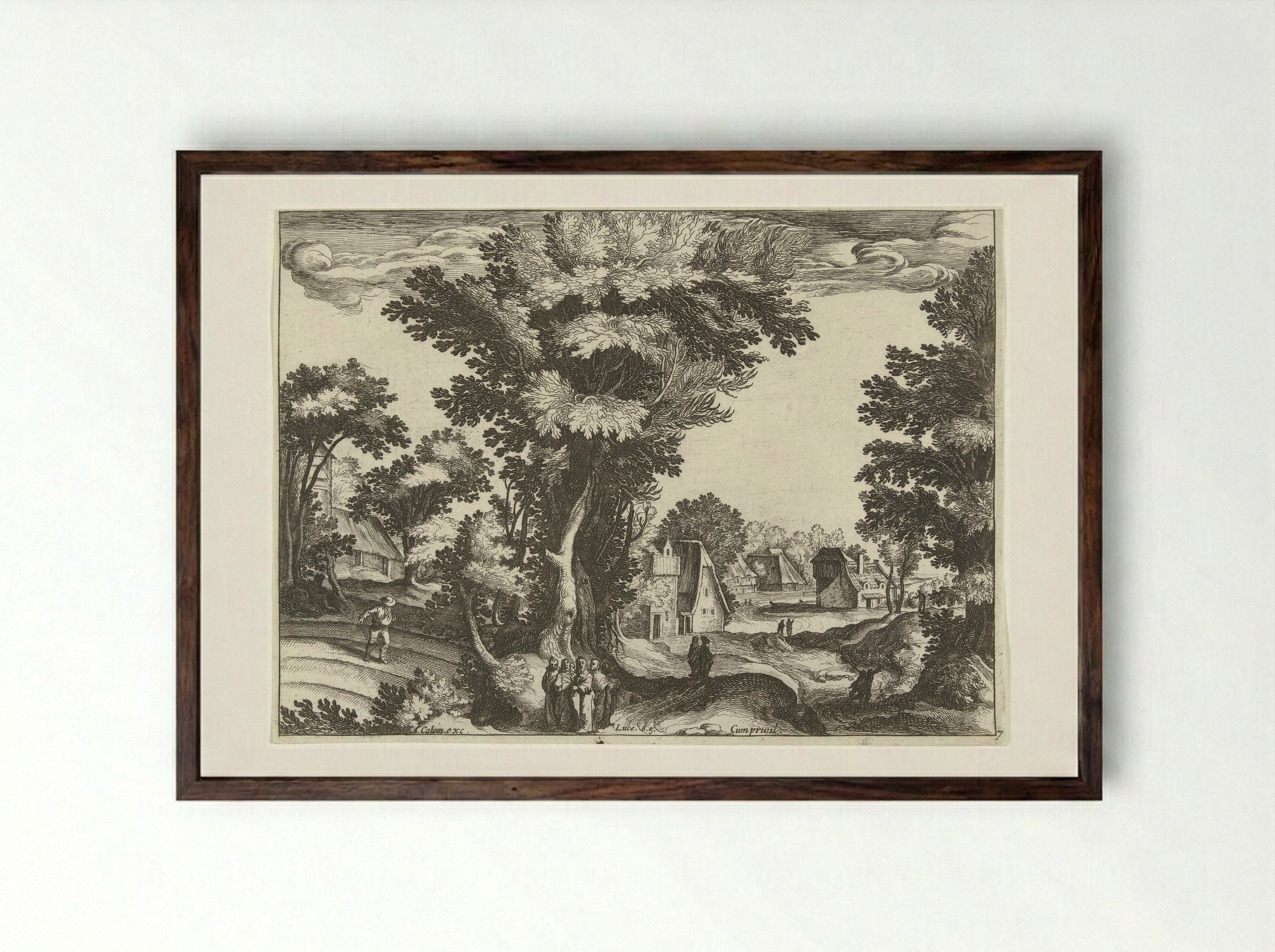 Landscape with the Parable of the Sower - Simon Frisius - Framed Print Dark Wood