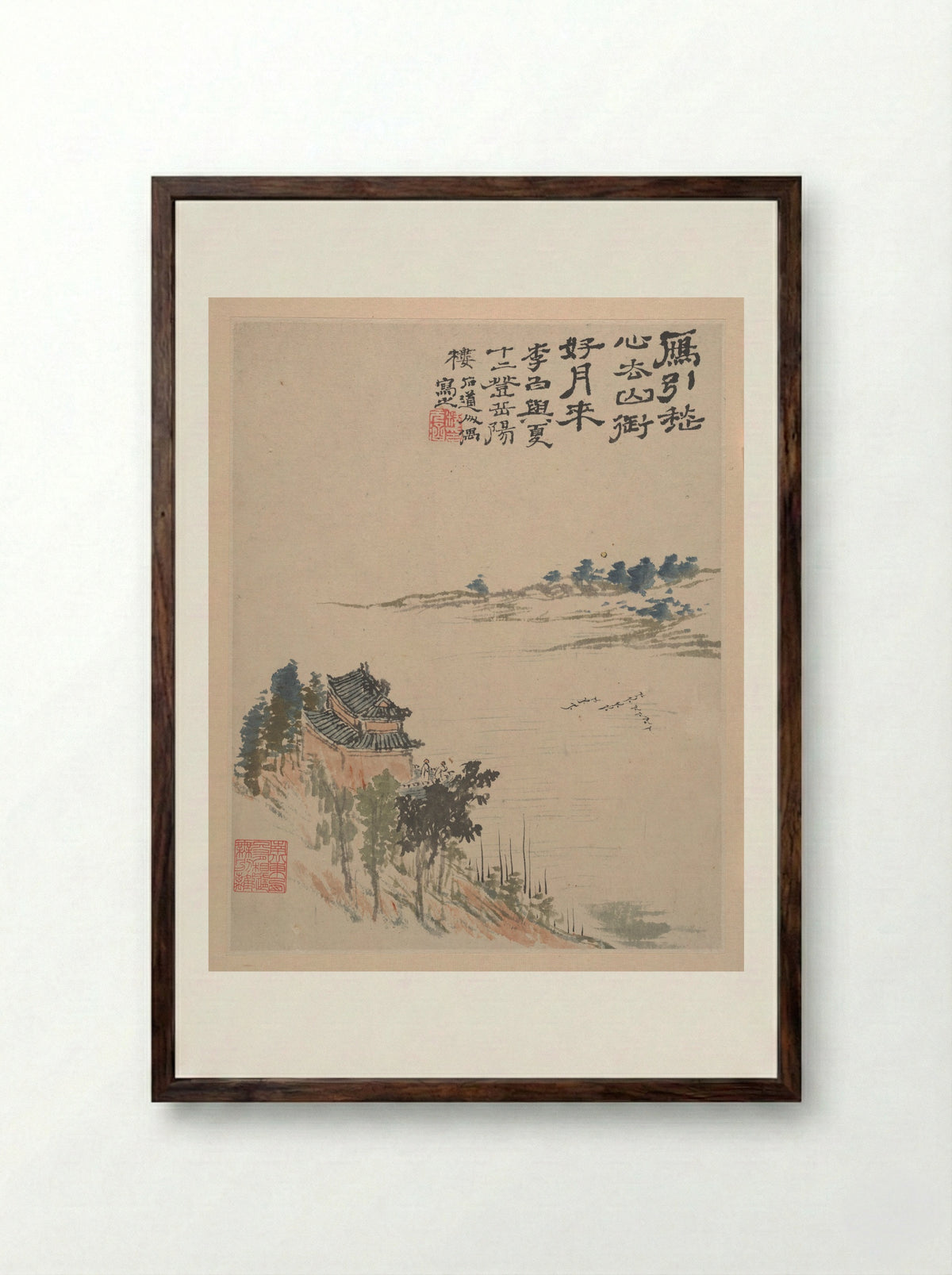 Landscapes (Album Leaf) - Shitao (Zhu Ruoji) - Framed Print Dark Wood