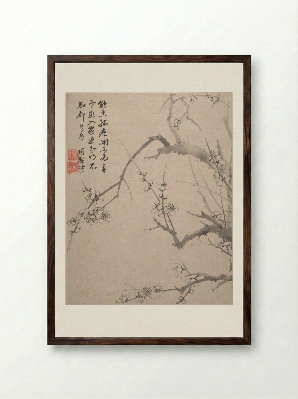 Landscapes, Flowers and Birds (Plum Blossom Study) - Xiang Shengmo - Framed Print Dark Wood