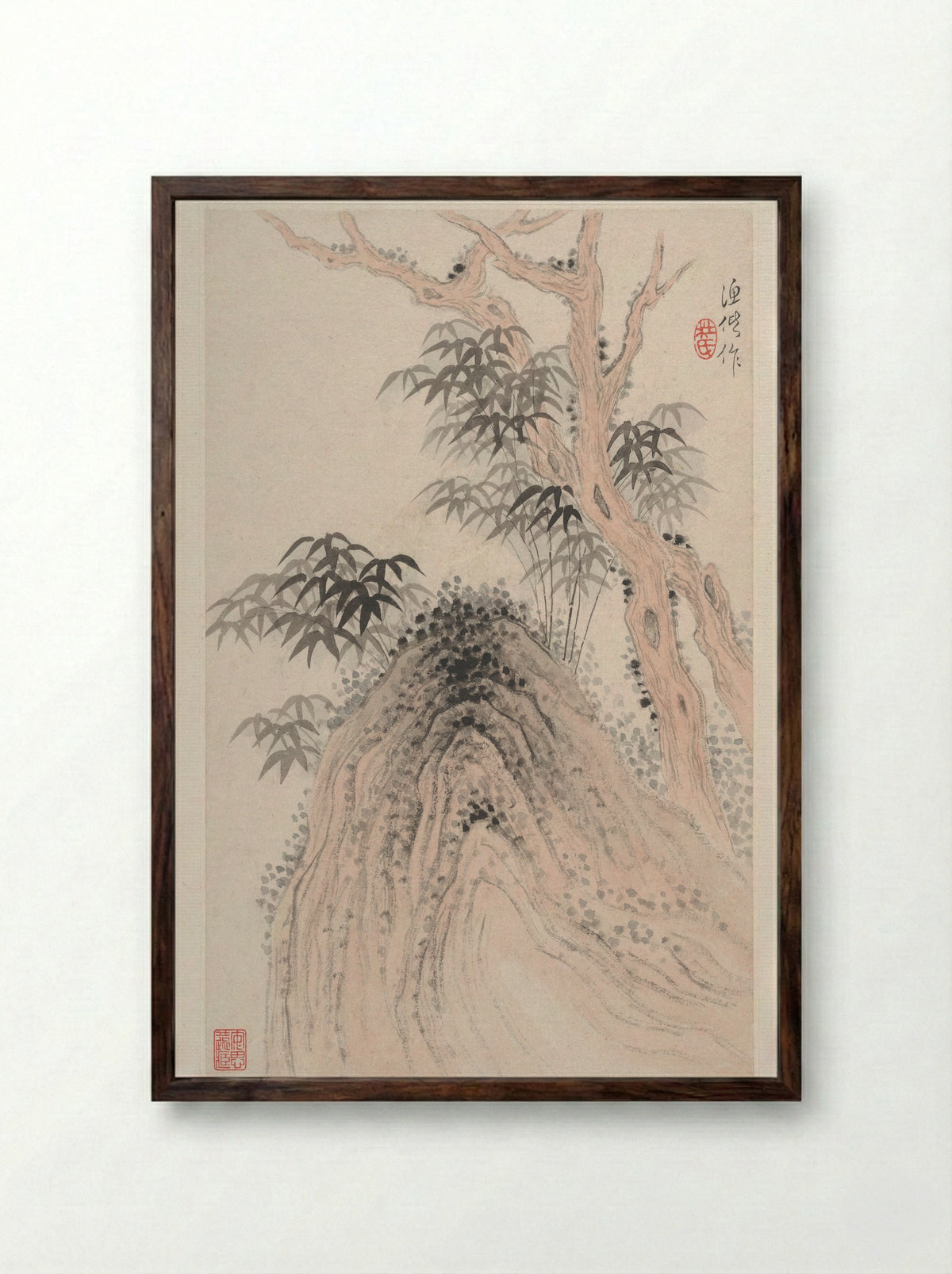Landscapes after old masters - Du Xiang - Framed Print Dark Wood