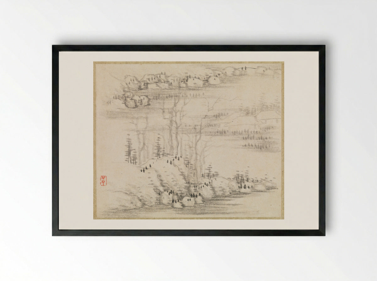 Landscapes and Trees - Gong Xian - Framed Print Black