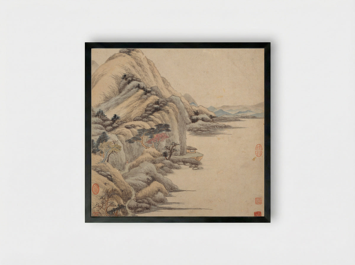 Landscapes in the styles of ancient masters - Wang Jian - Framed Print Black