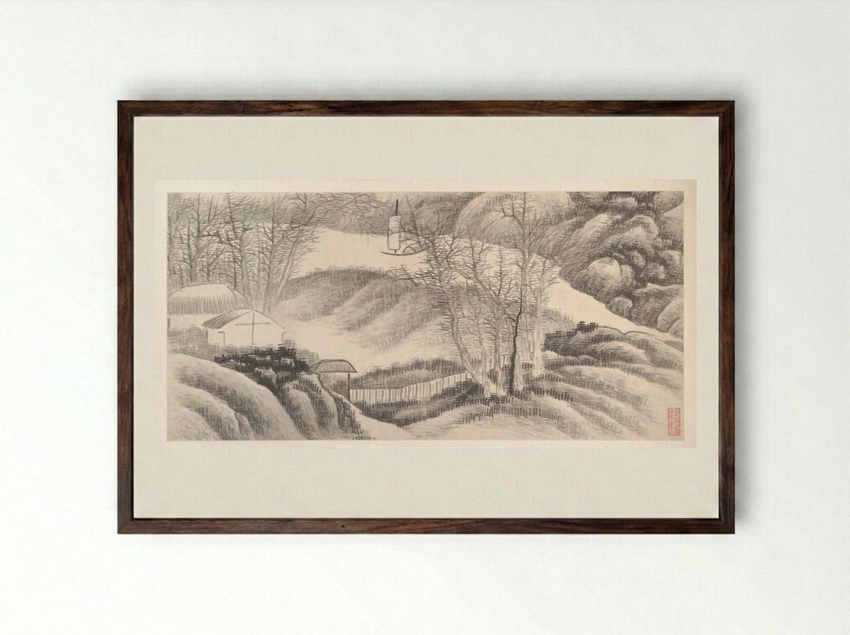 Landscapes of the Twelve Months - Gong Xian - Framed Print Dark Wood
