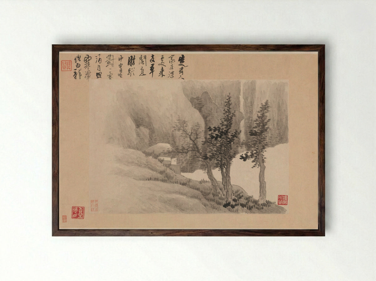 Landscapes with poems - Gong Xian - Framed Print Dark Wood