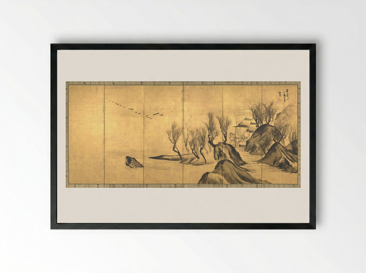 Landscapes with the Chinese Literati Su Shi and Tao Qian - Nagasawa Rosetsu - Framed Print Black