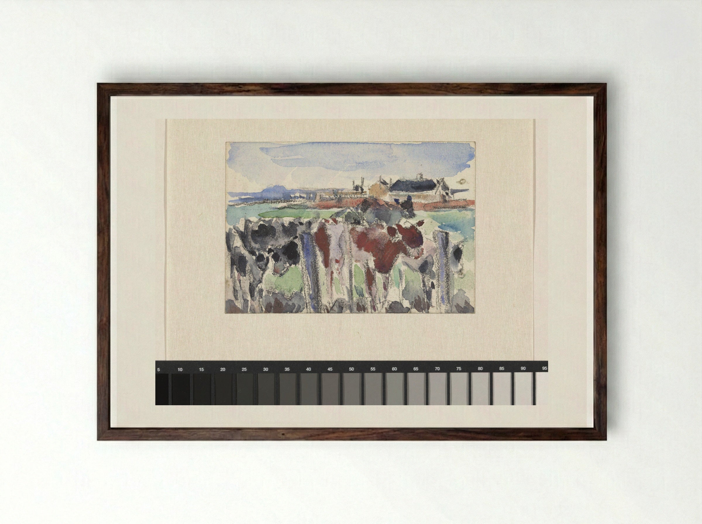 Landschap aan de Schinkel met koeien op de voorgrond - Rik Wouters - Framed Print Dark Wood
