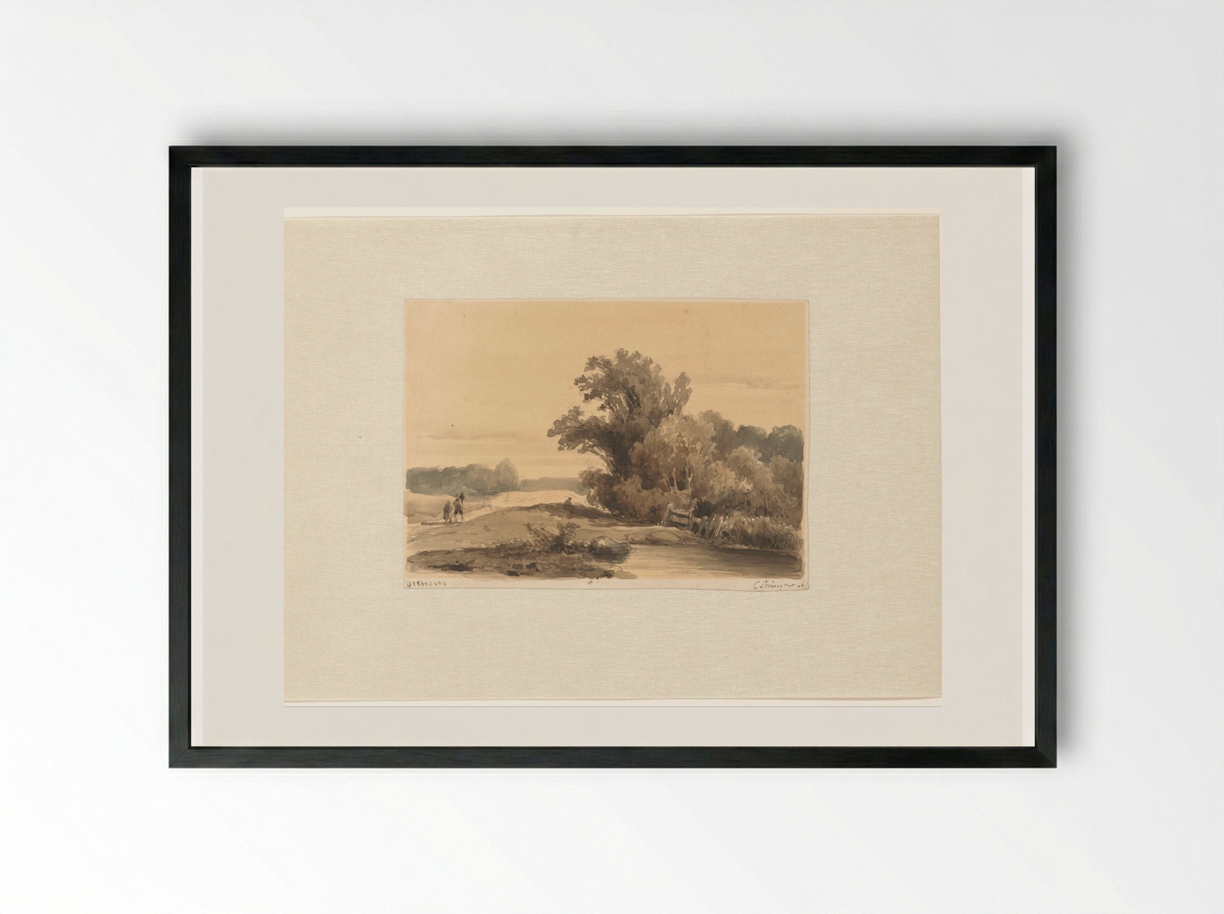 Landschap bij Brederode met wandelaars op een pad - Cornelis Springer - Framed Print Black
