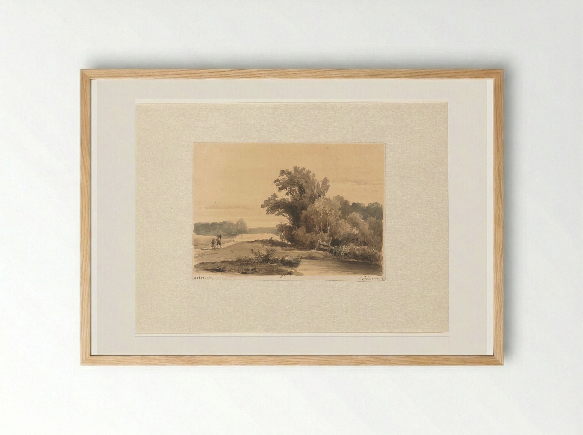 Landschap bij Brederode met wandelaars op een pad - Cornelis Springer - Framed Print Wood