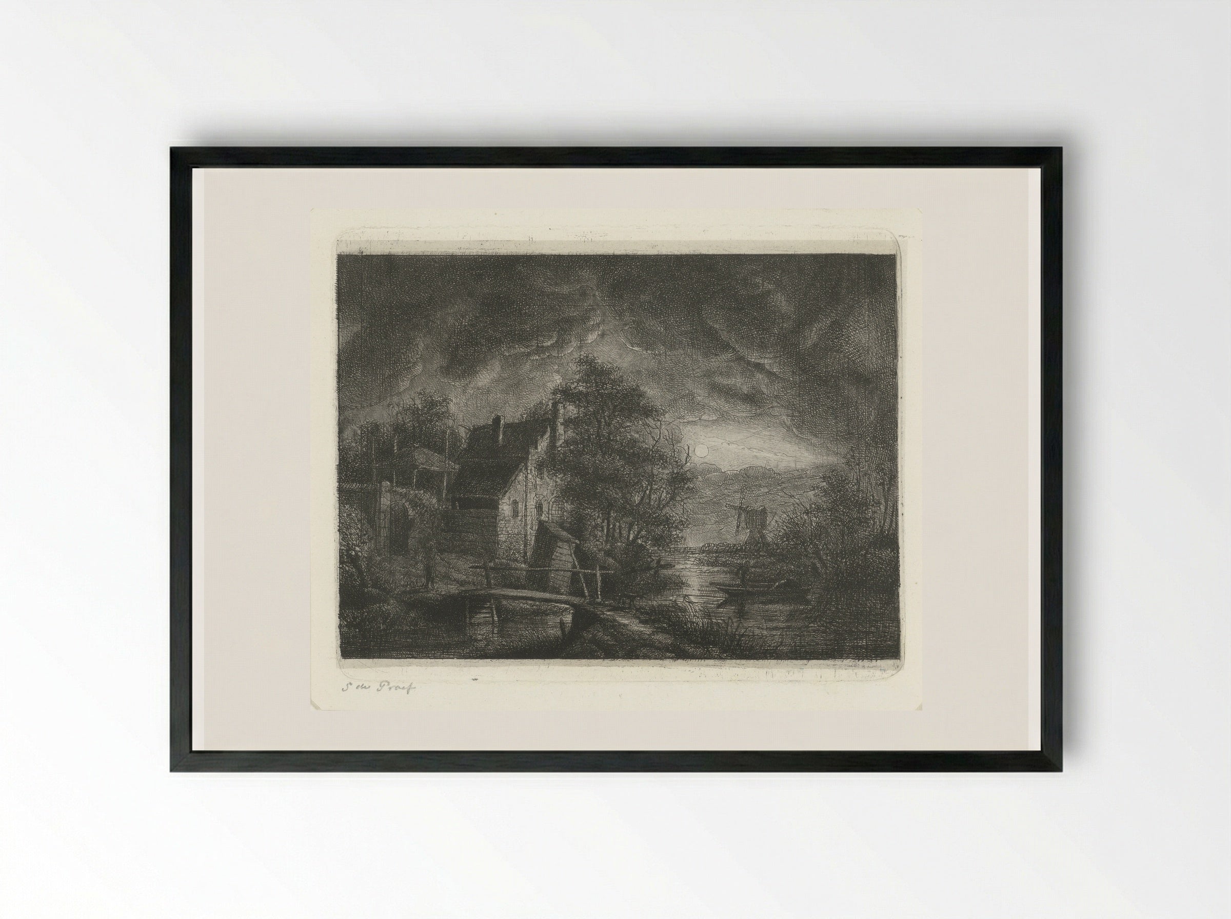 Landschap bij maanlicht - Jacobus Ludovicus Cornet - Framed Print Black