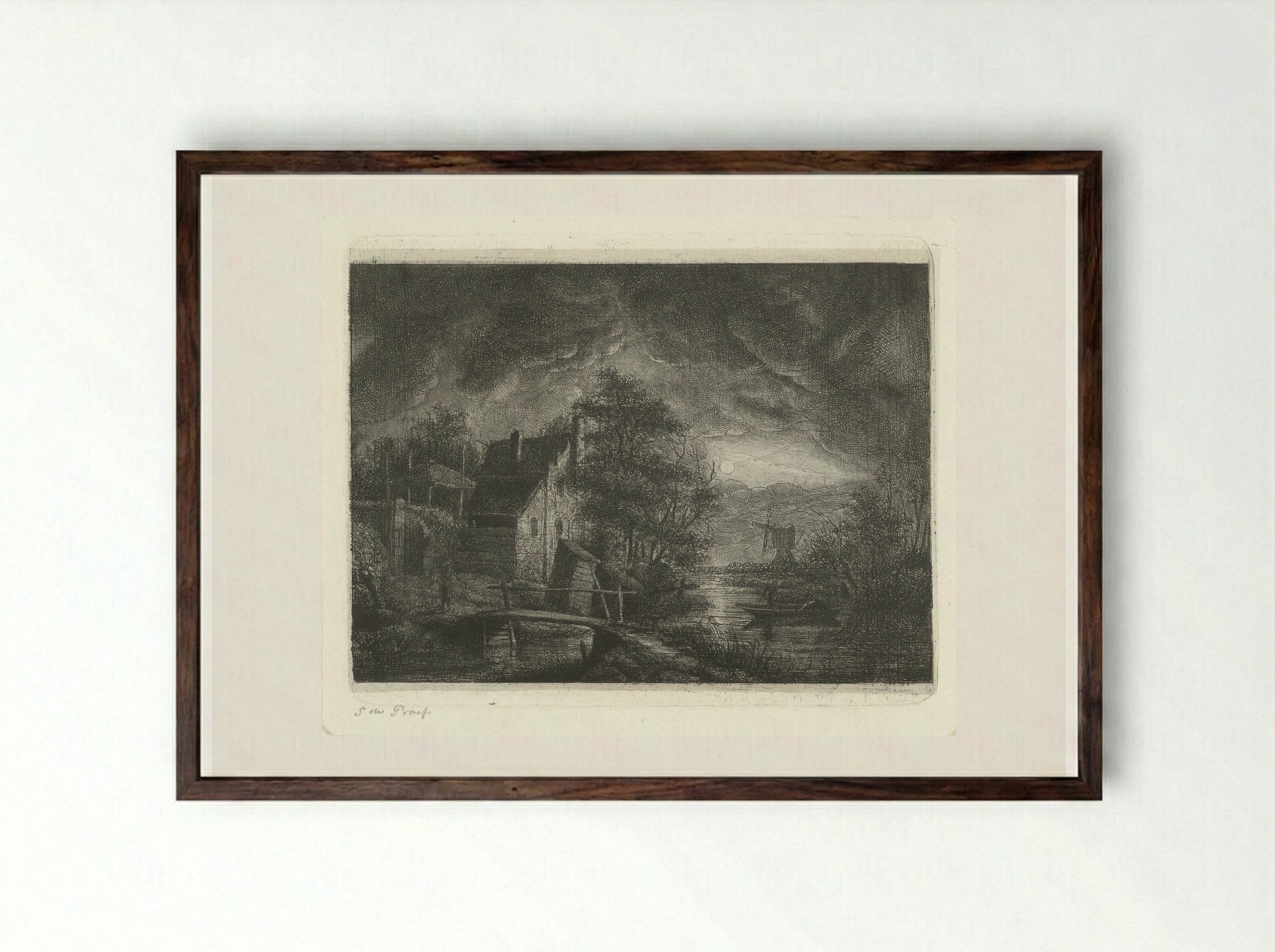 Landschap bij maanlicht - Jacobus Ludovicus Cornet - Framed Print Dark Wood