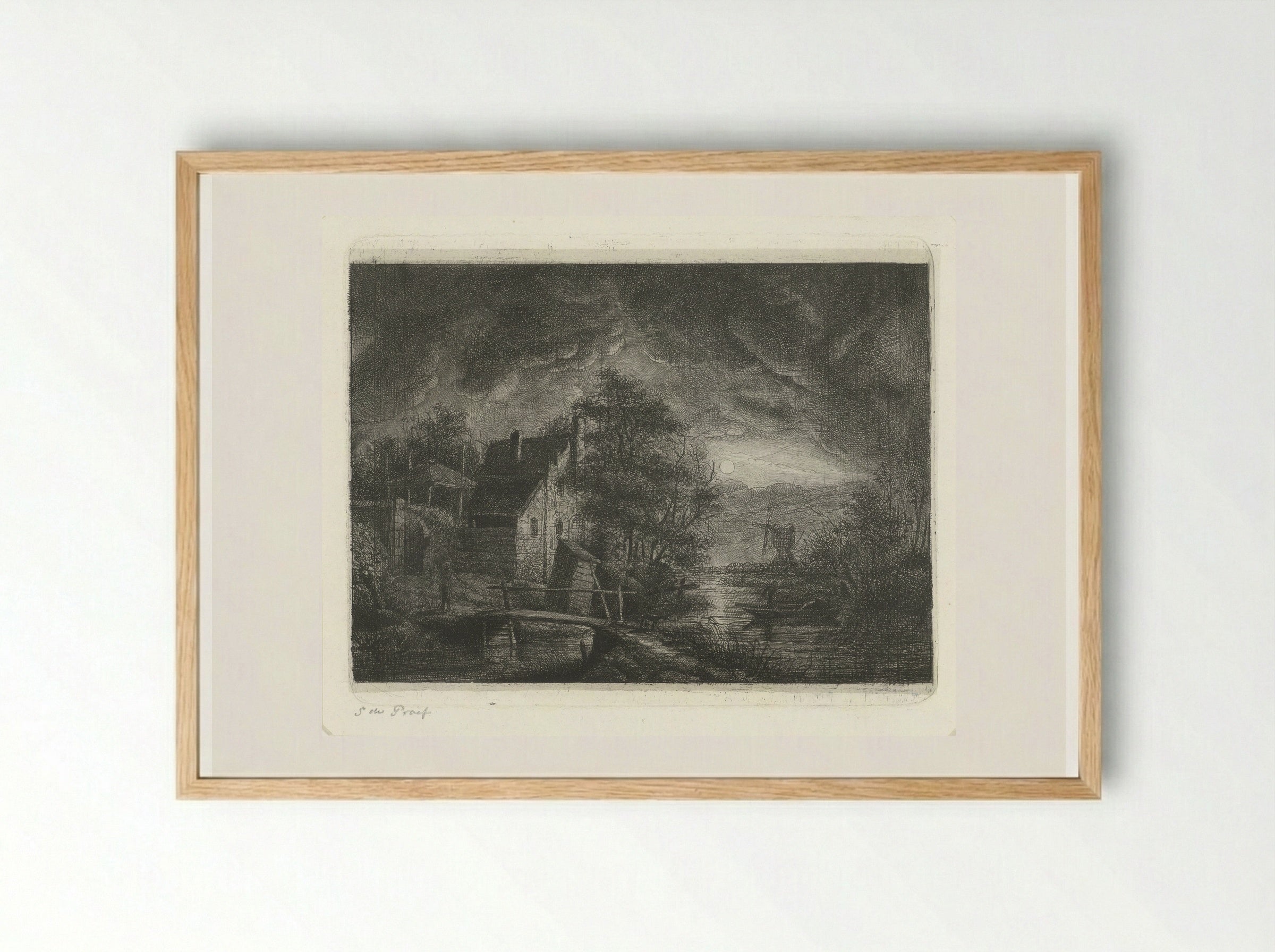 Landschap bij maanlicht - Jacobus Ludovicus Cornet - Framed Print Wood