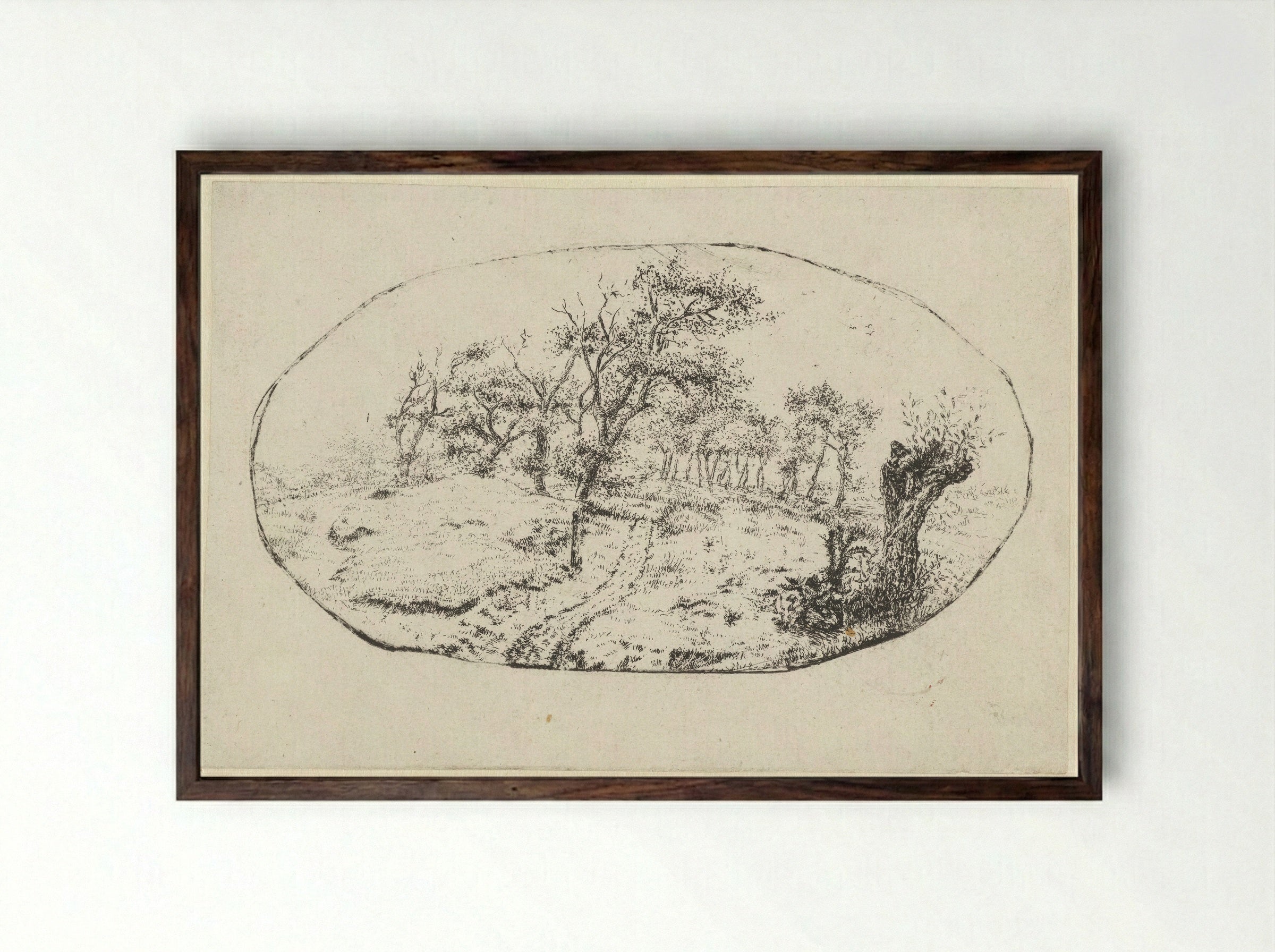 Landschap in ovaal - Claes van Beresteyn - Framed Print Dark Wood