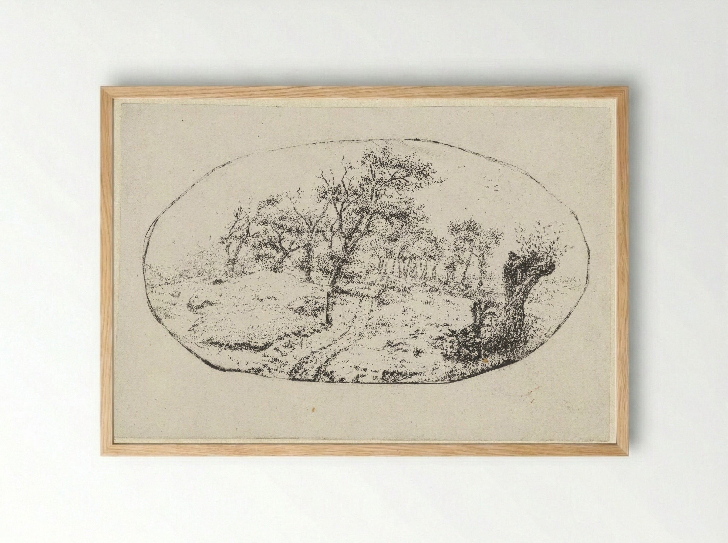 Landschap in ovaal - Claes van Beresteyn - Framed Print Wood