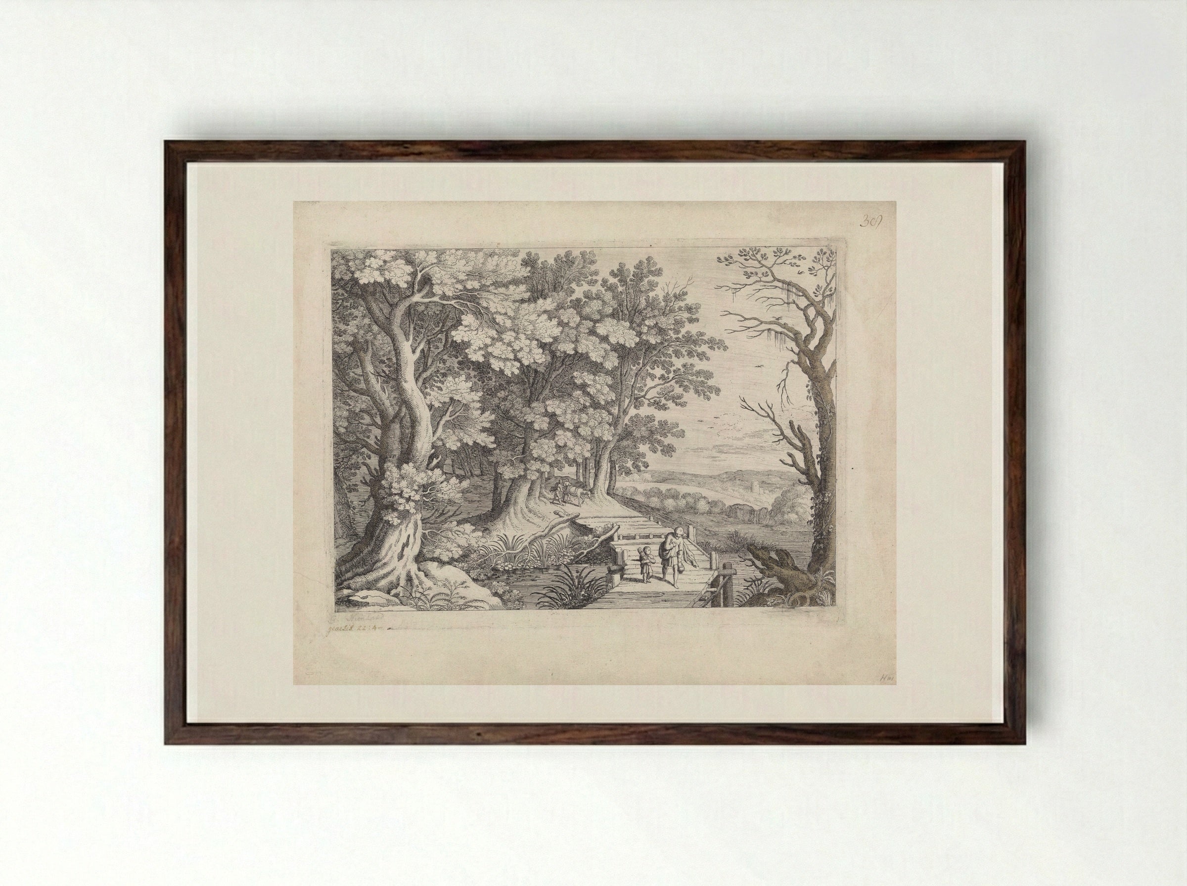 Landschap met Abraham en Isaak - Guilliam van Nieulandt (II) - Framed Print Dark Wood