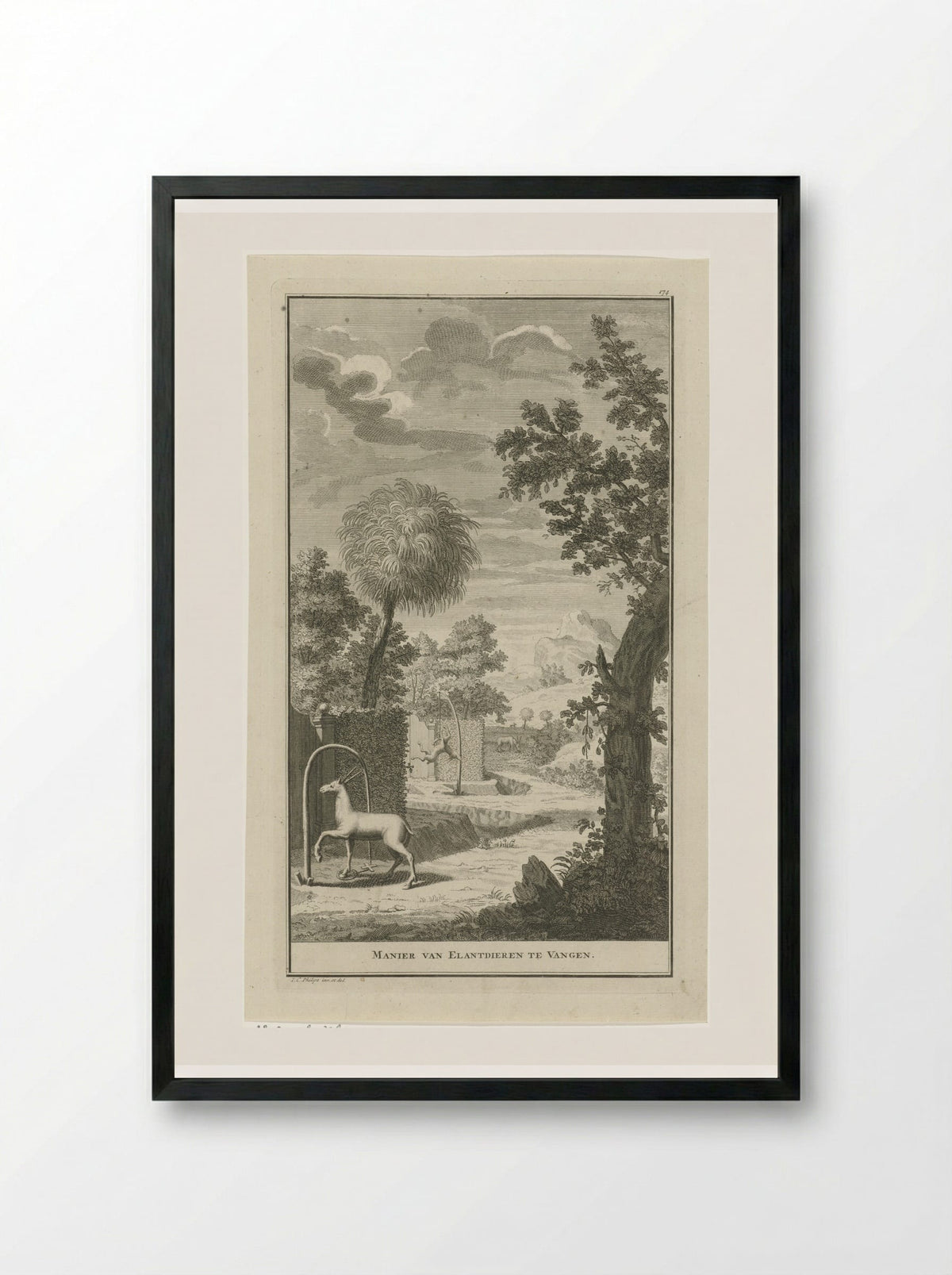Landschap met Khoikhoi die jagen op elanden - Jan Caspar Philips - Framed Print Black