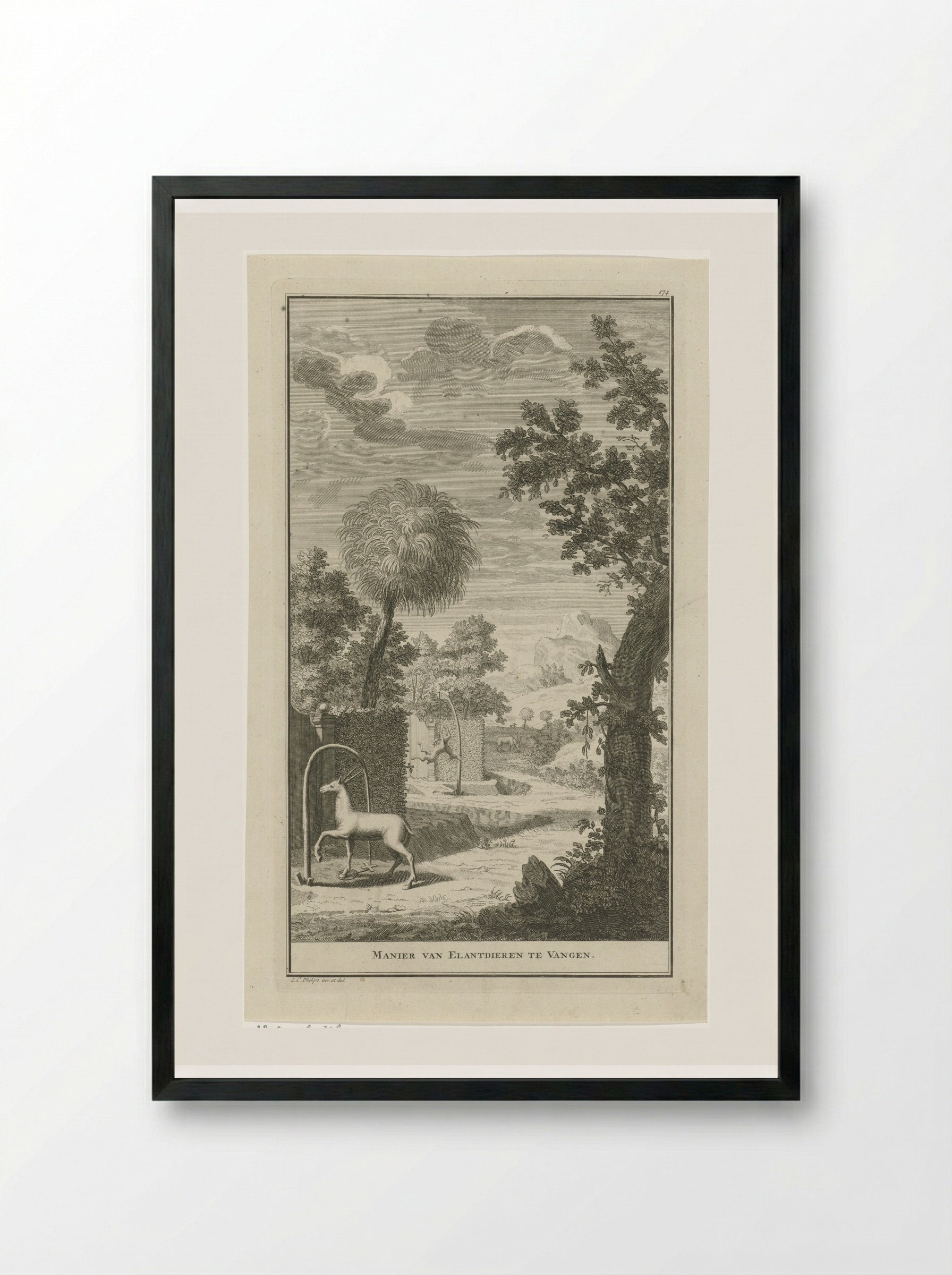 Landschap met Khoikhoi die jagen op elanden - Jan Caspar Philips - Framed Print Black