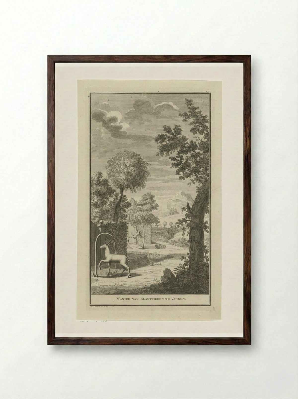 Landschap met Khoikhoi die jagen op elanden - Jan Caspar Philips - Framed Print Dark Wood