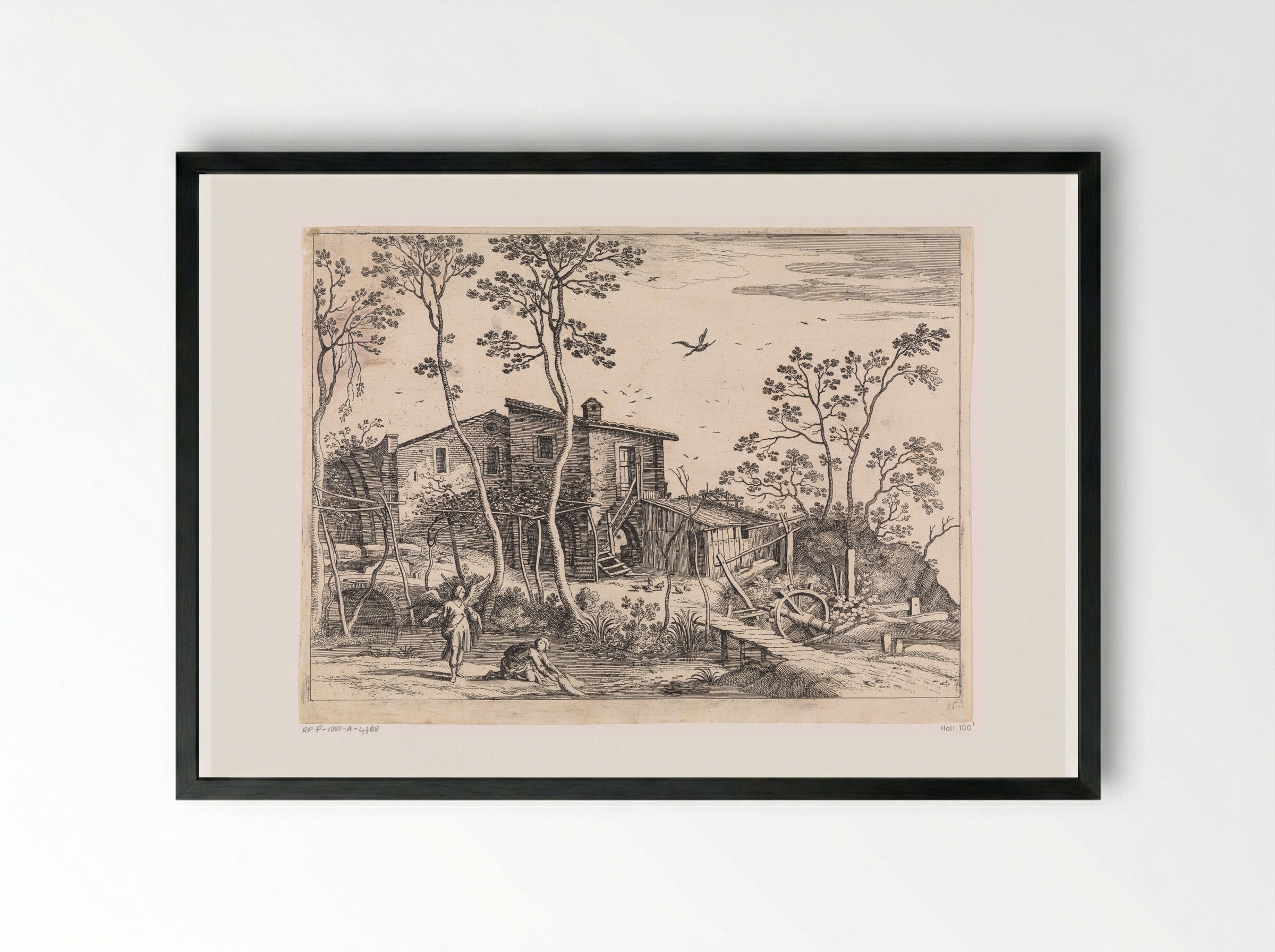 Landschap met Tobias en de engel - Guilliam van Nieulandt (II) - Framed Print Black