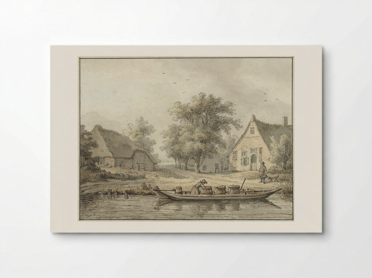 Landschap met afgemeerde schuit met vaten - Cornelis Buys - Poster