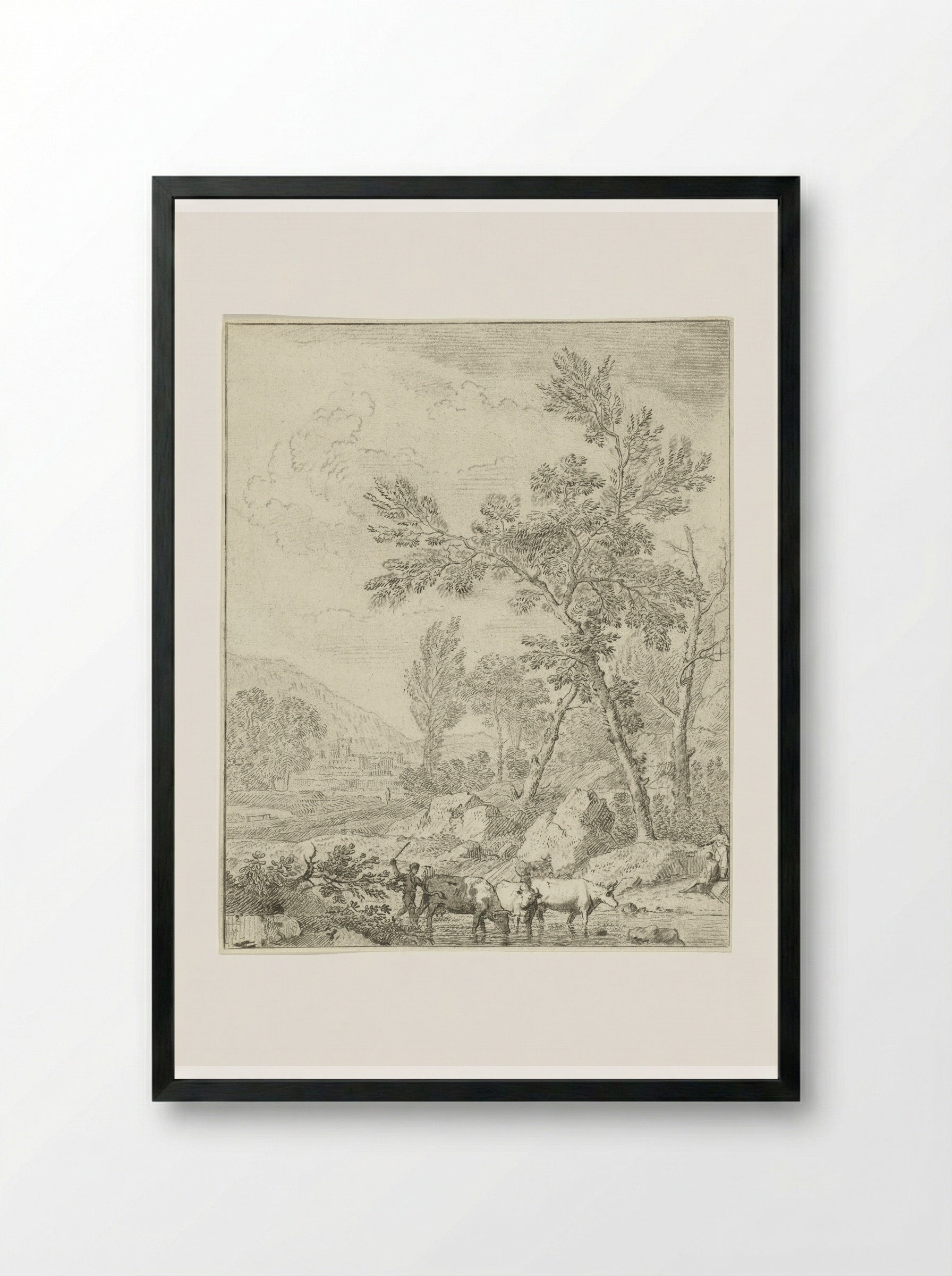 Landschap met beek - Cornelis van Noorde - Framed Print Black