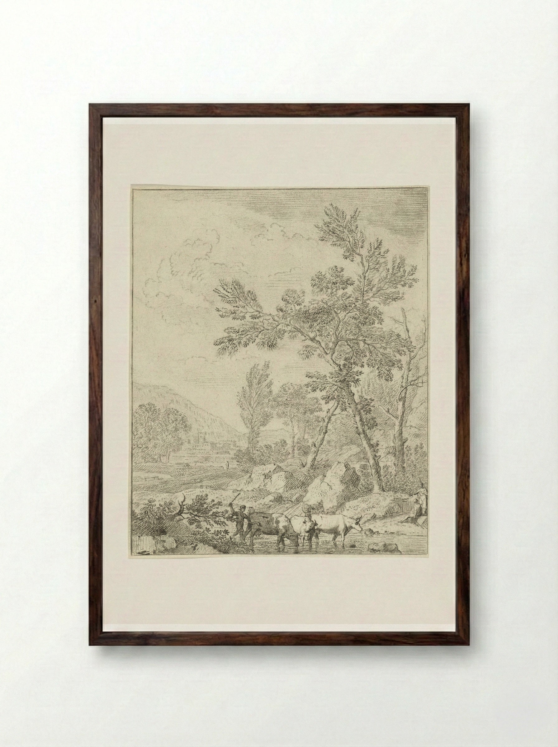 Landschap met beek - Cornelis van Noorde - Framed Print Dark Wood