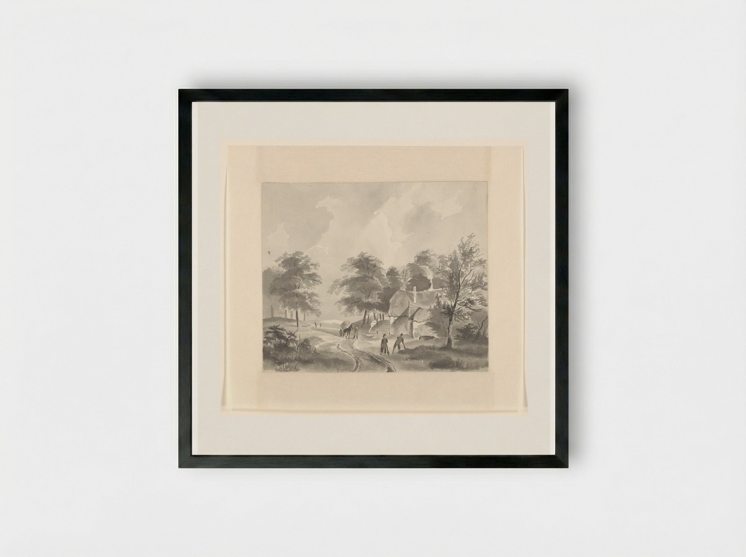 Landschap met boerderij aan een weg - Johannes van Reijn - Framed Print Black