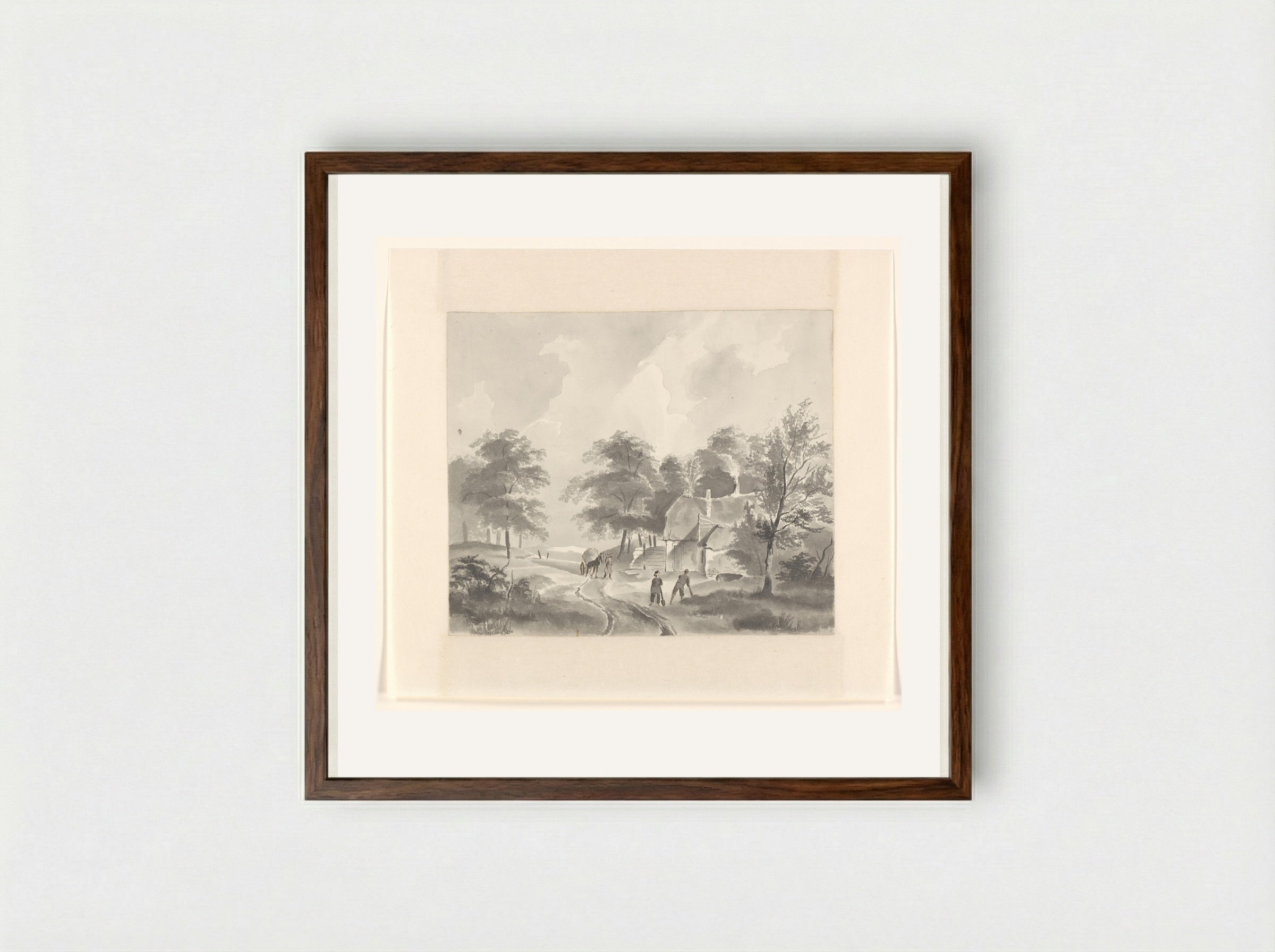 Landschap met boerderij aan een weg - Johannes van Reijn - Framed Print Dark Wood