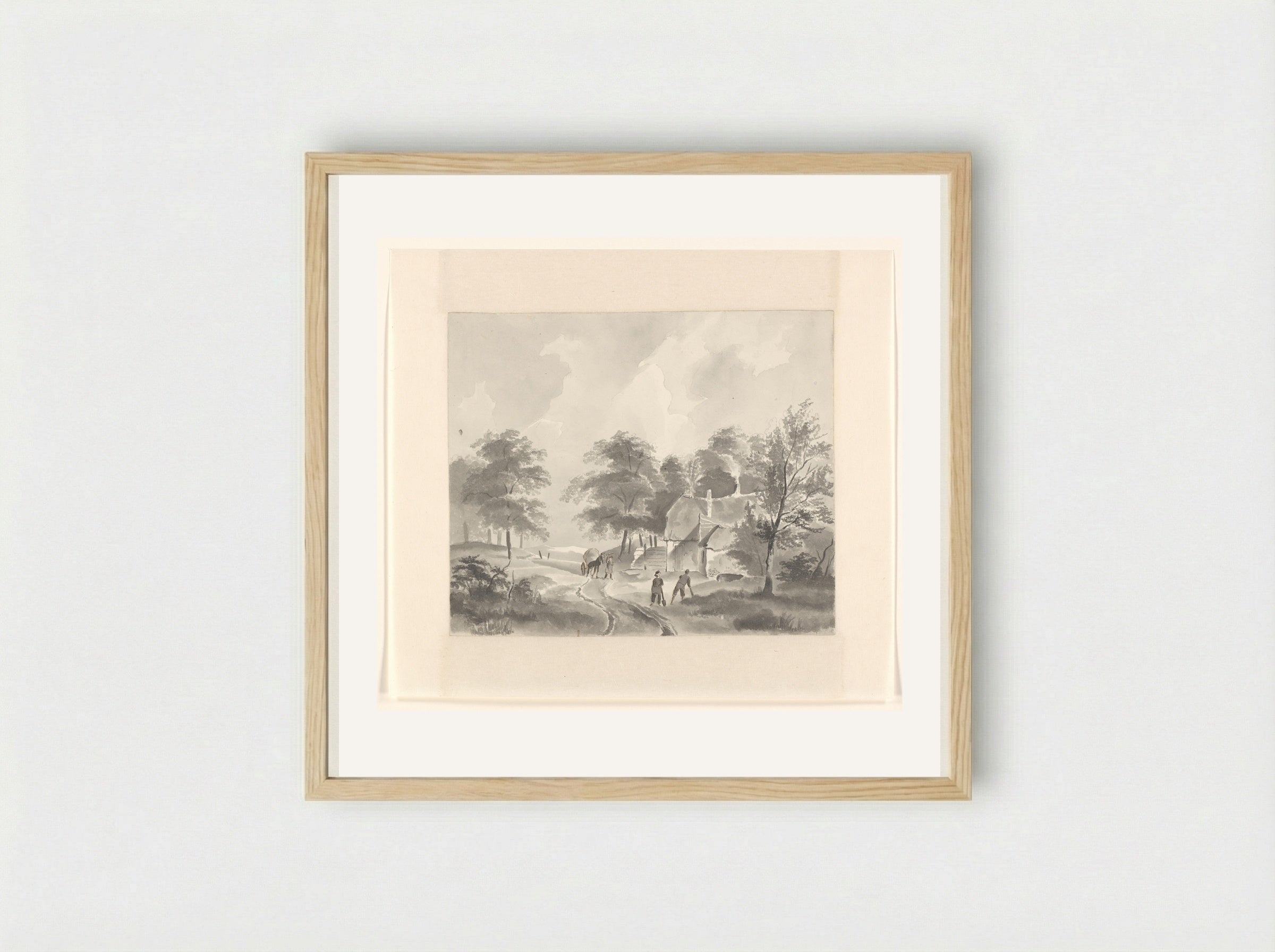 Landschap met boerderij aan een weg - Johannes van Reijn - Framed Print Wood