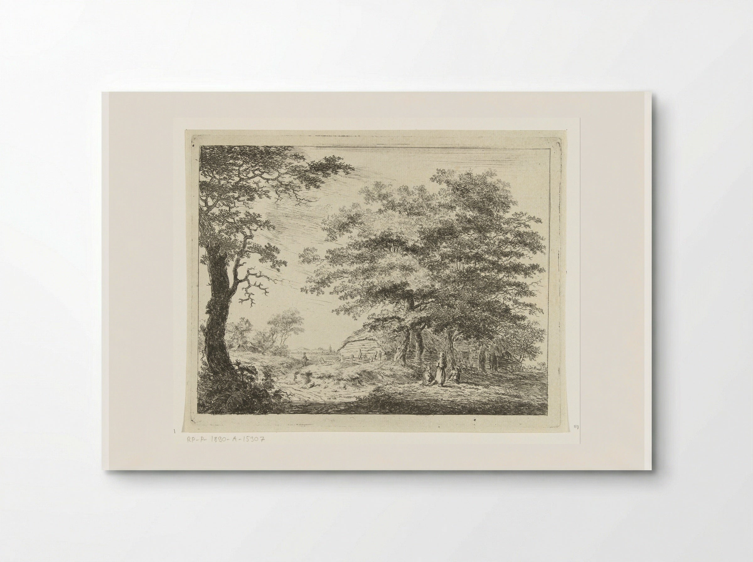 Landschap met boerderij en figuren onder bomen - Hermanus van Brussel - Poster
