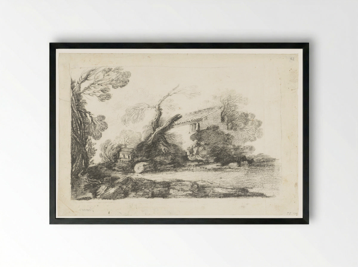 Landschap met boerenhuis - Cesare Gennari - Framed Print Black