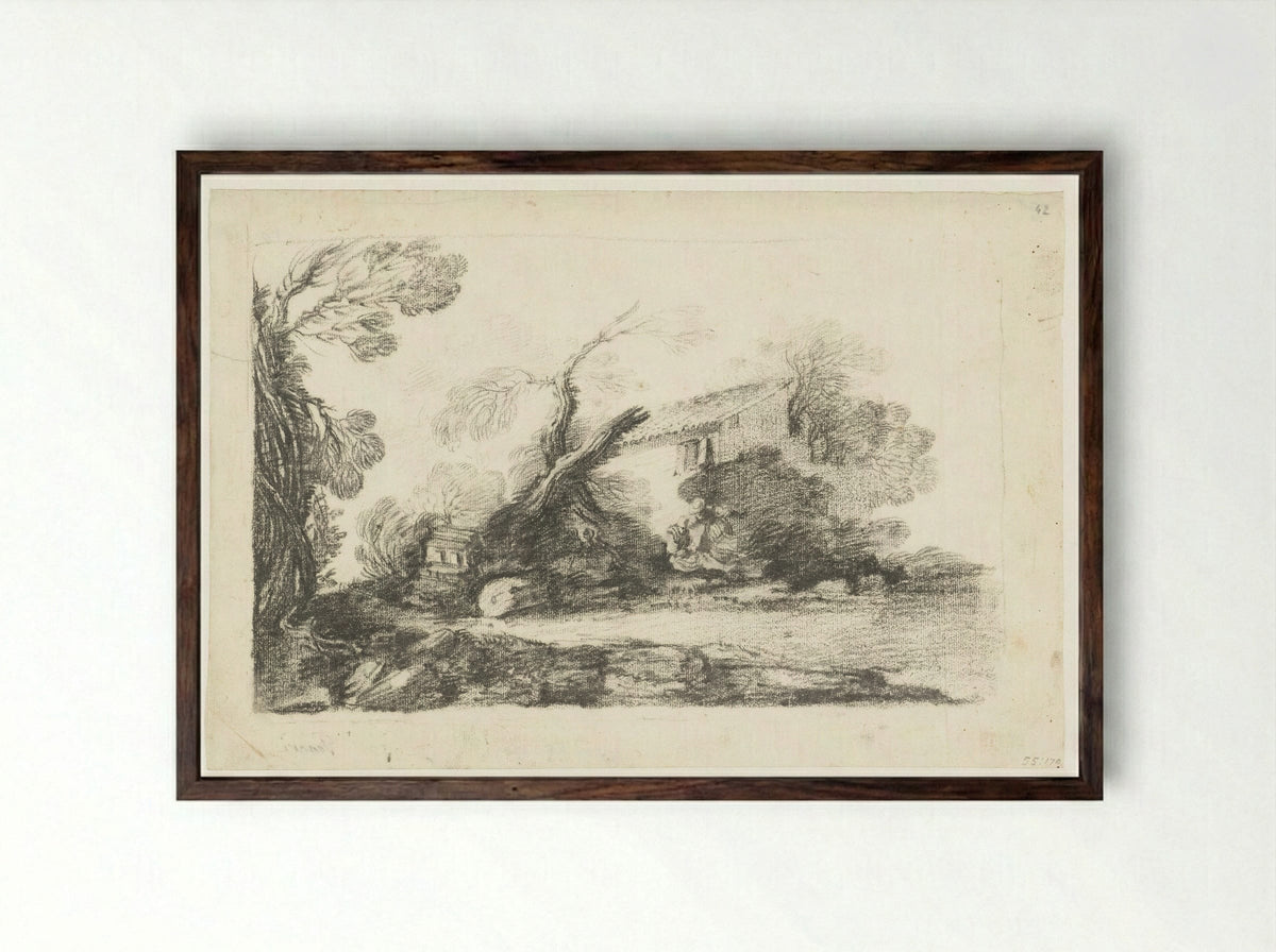 Landschap met boerenhuis - Cesare Gennari - Framed Print Dark Wood