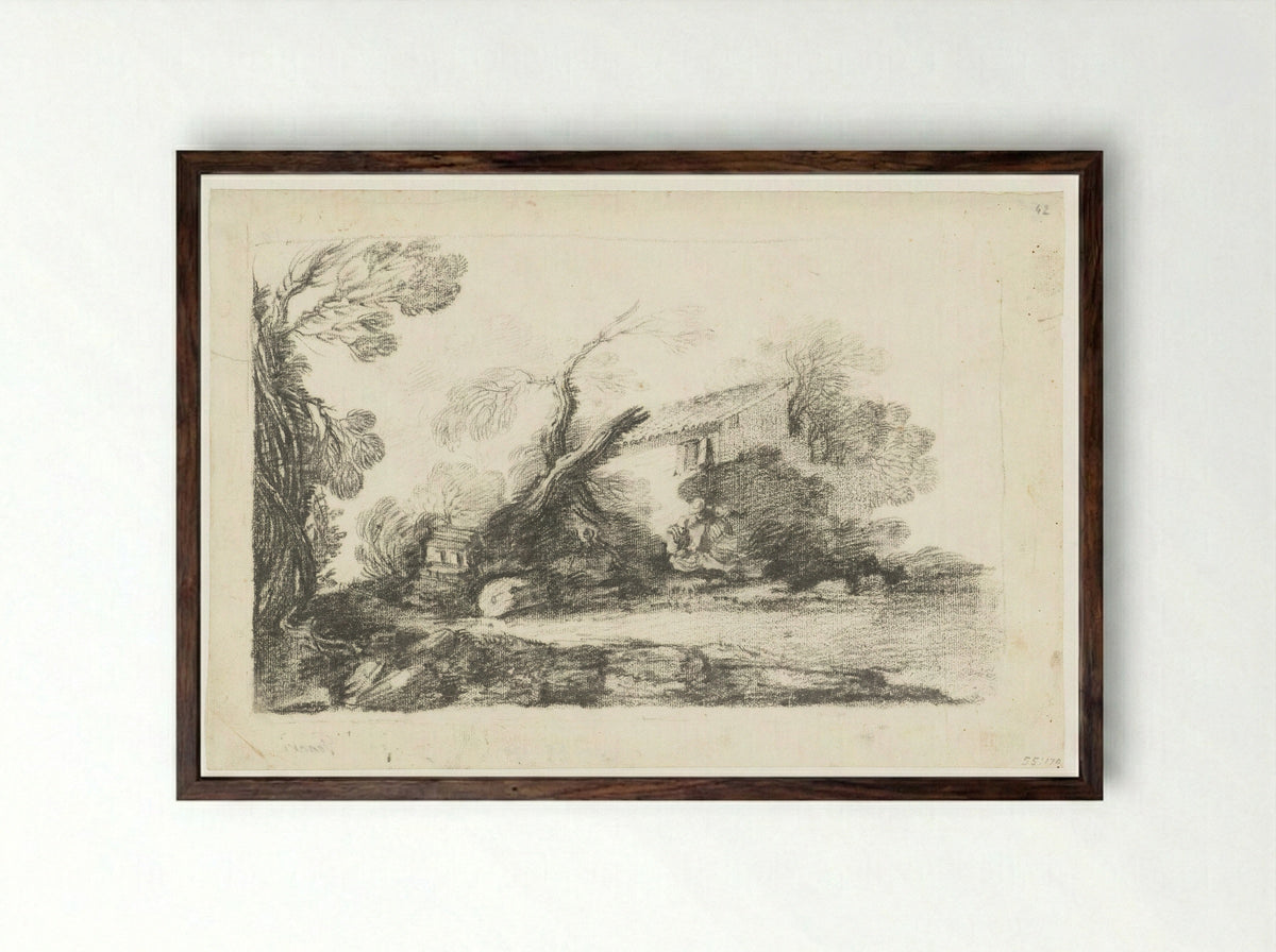 Landschap met boerenhuis - Cesare Gennari - Framed Print Dark Wood