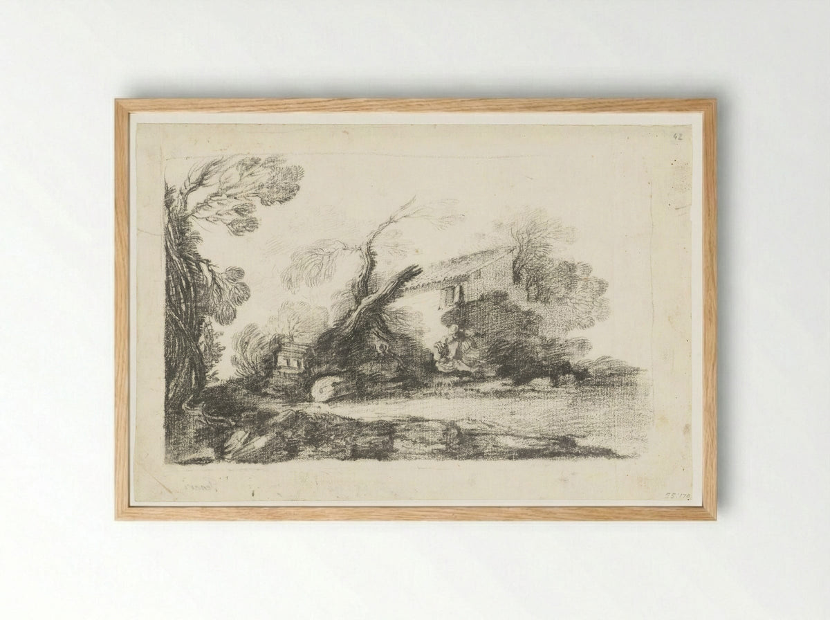 Landschap met boerenhuis - Cesare Gennari - Framed Print Wood