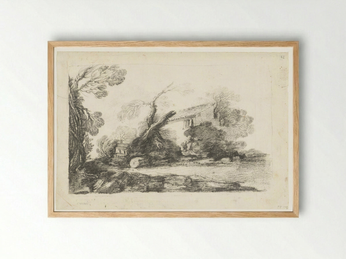 Landschap met boerenhuis - Cesare Gennari - Framed Print Wood