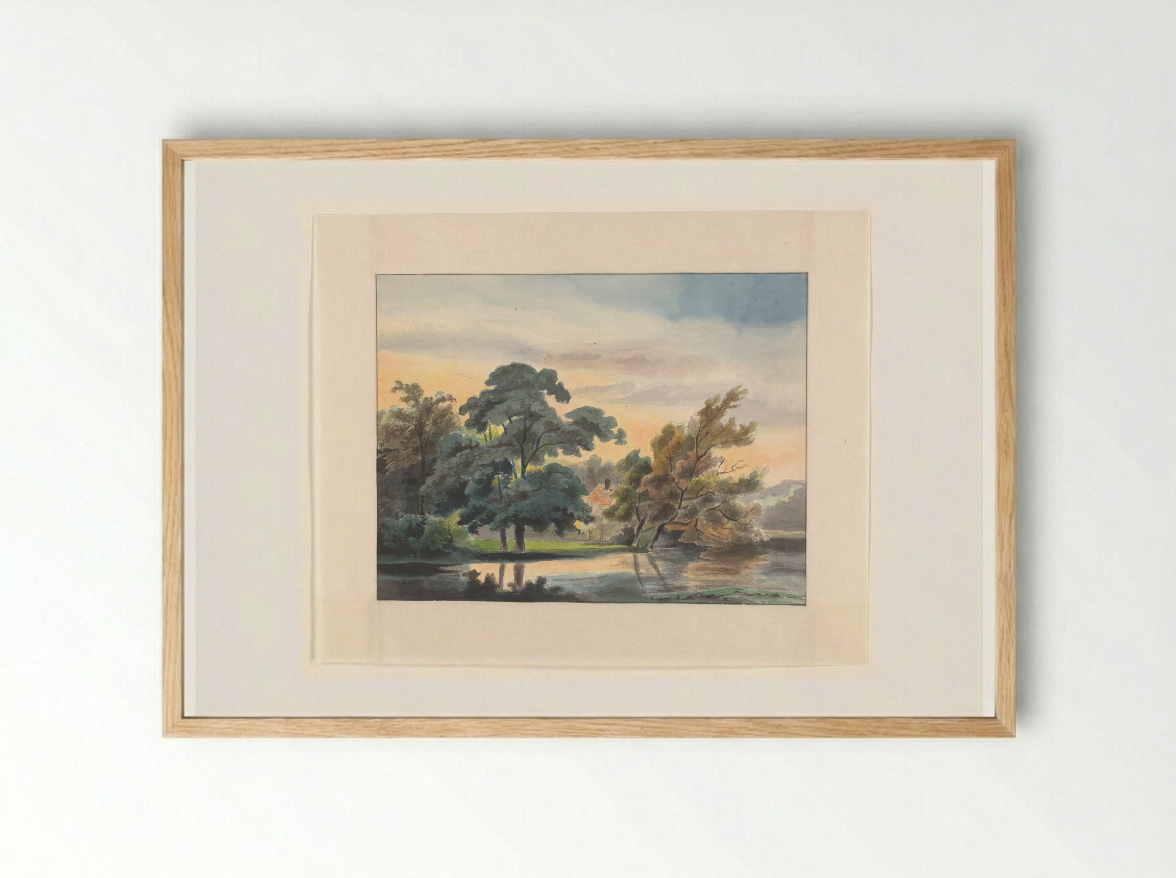Landschap met bomen aan een waterkant - Johannes van Reijn - Framed Print Wood