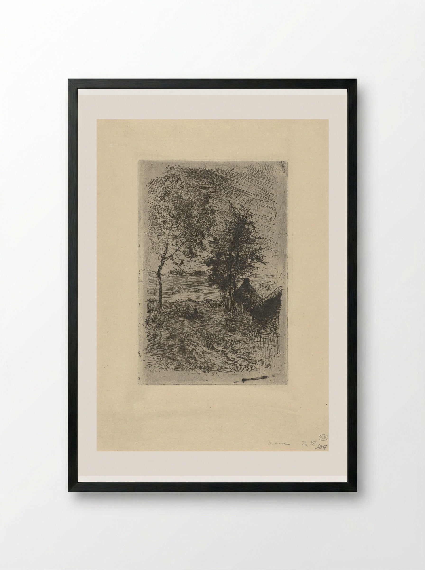 Landschap met bomen en een huis - Anton Mauve - Framed Print Black