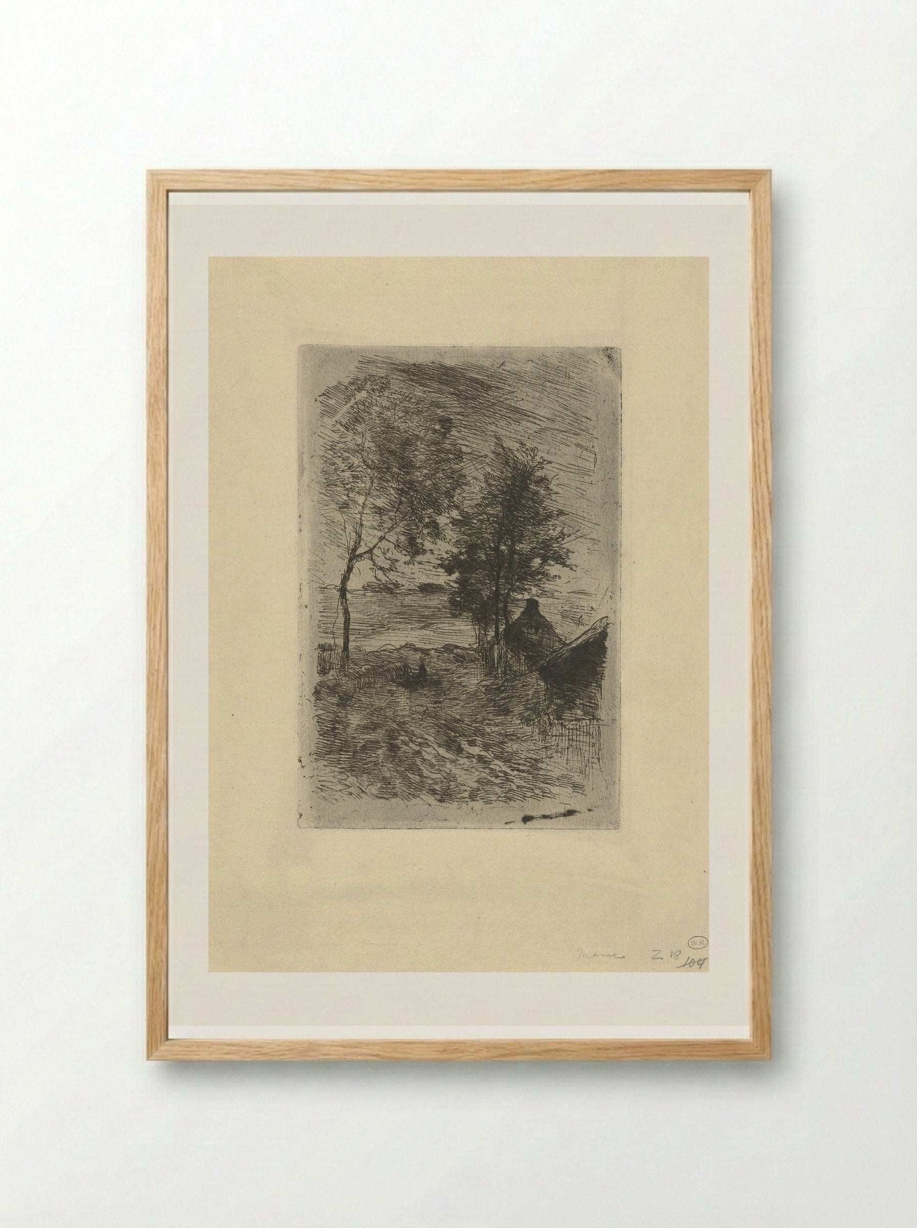Landschap met bomen en een huis - Anton Mauve - Framed Print Wood