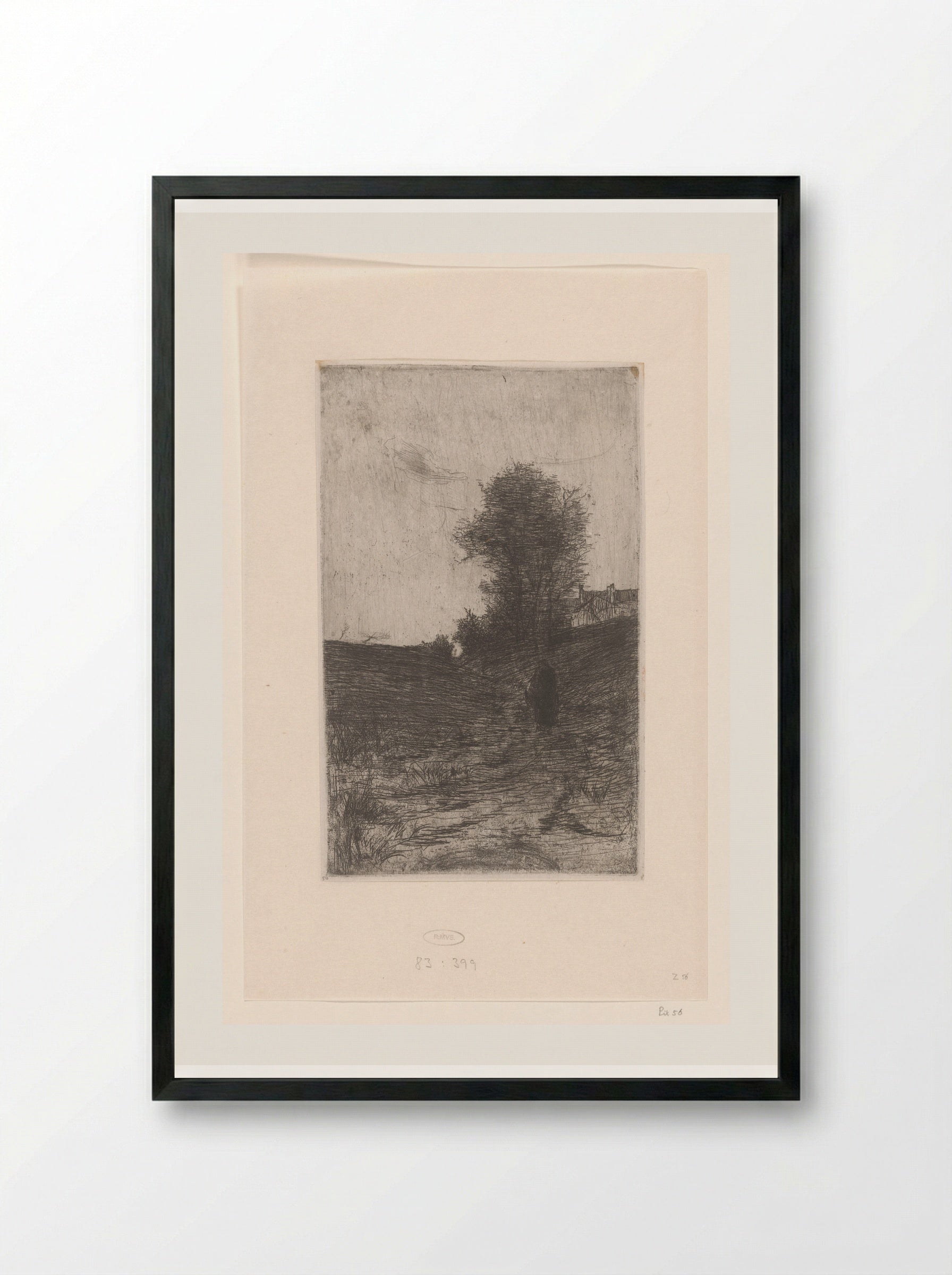 Landschap met bomen, huizen en wandelend figuur - Philip Zilcken - Framed Print Black