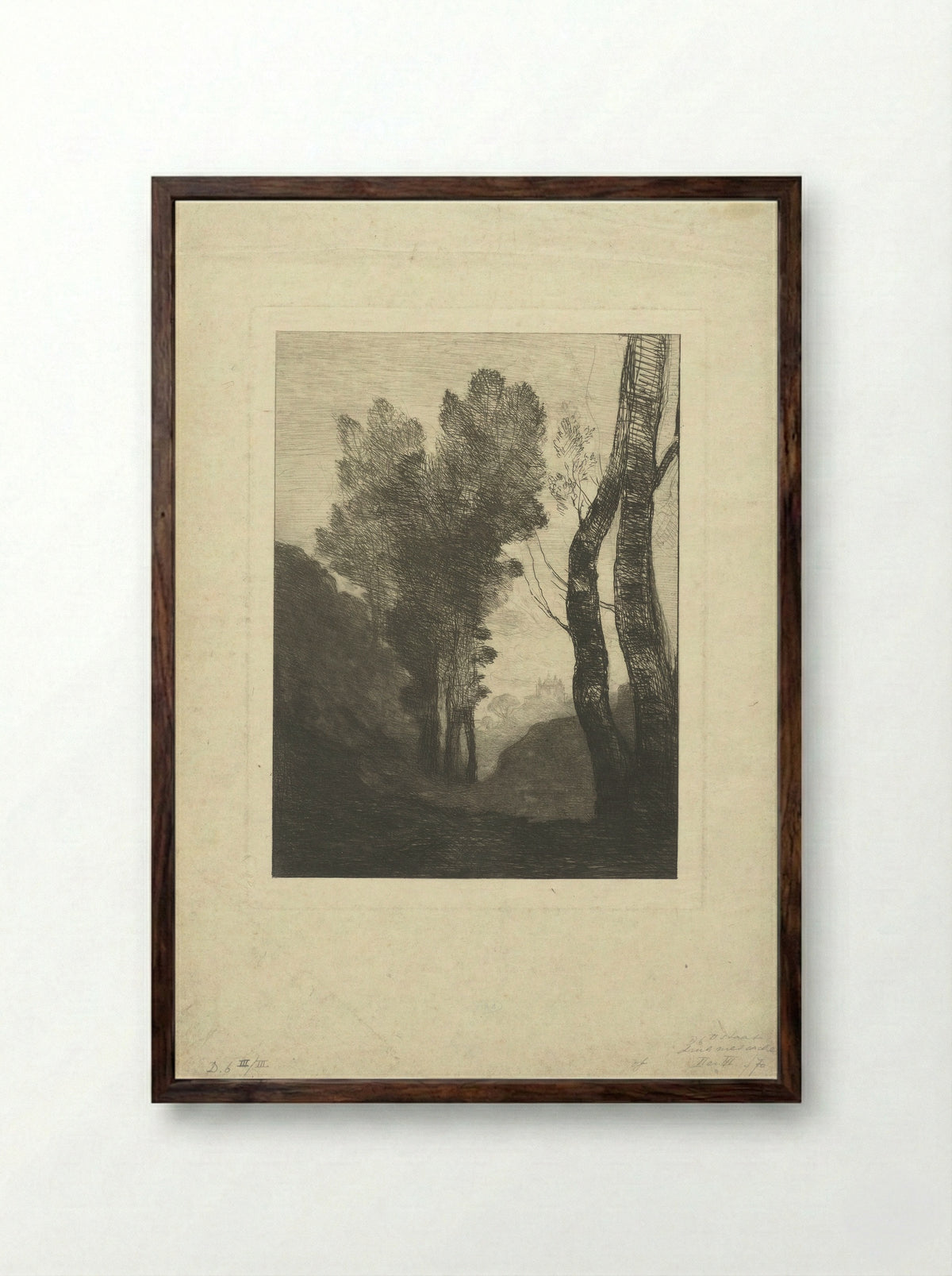 Landschap met bomen in omgeving van Rome - Camille Corot - Framed Print Dark Wood