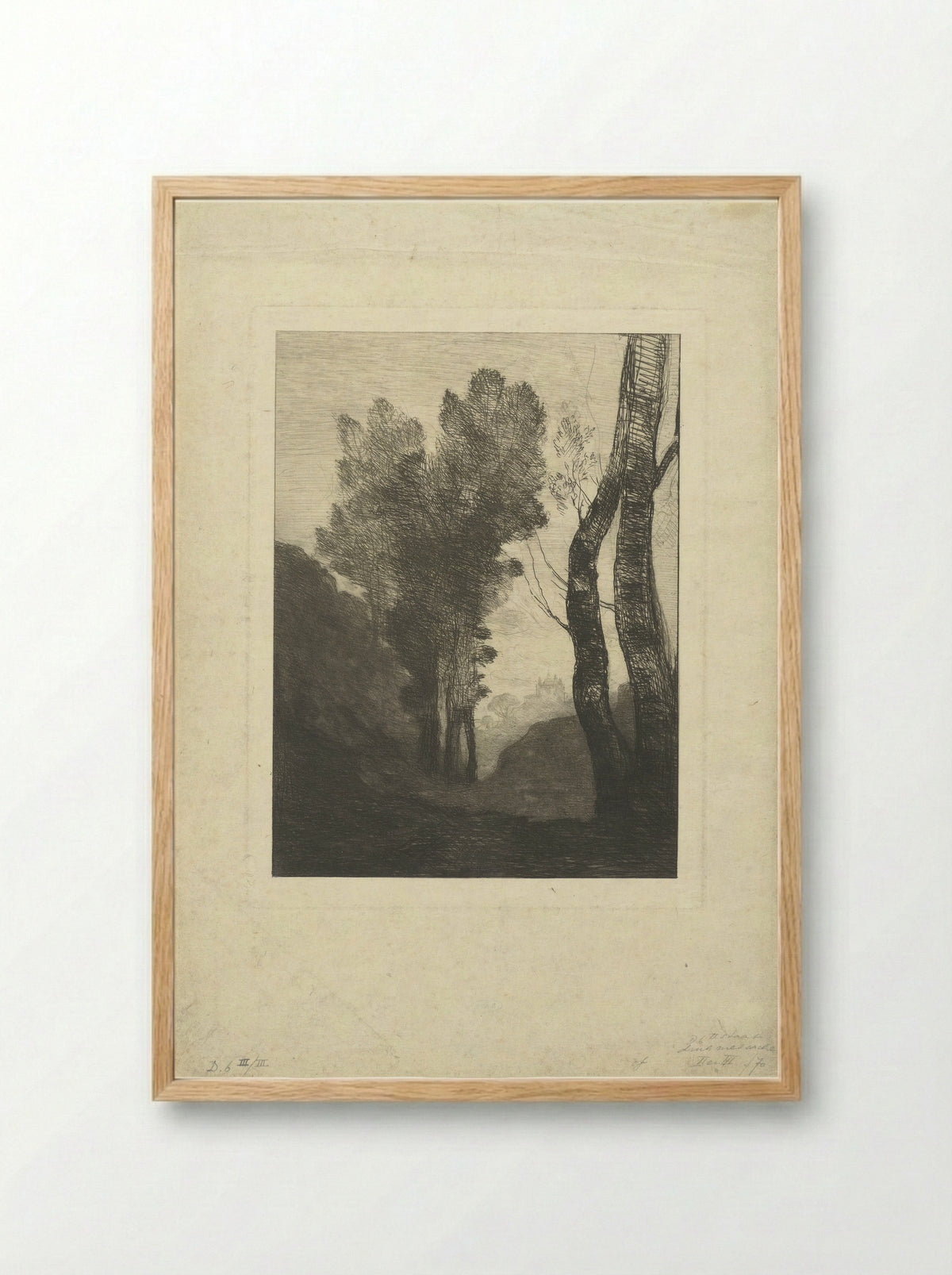 Landschap met bomen in omgeving van Rome - Camille Corot - Framed Print Wood