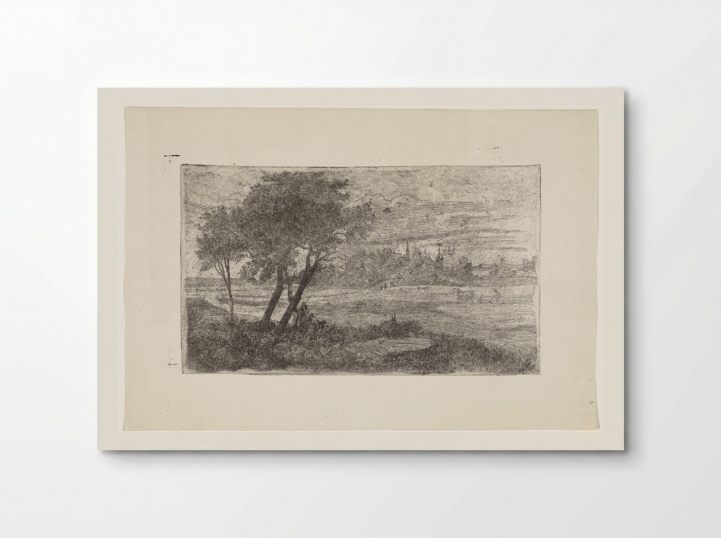 Landschap met bomen op de voorgrond en een ploeg op de akker - Dirk Arnoldus Tavenraat - Poster