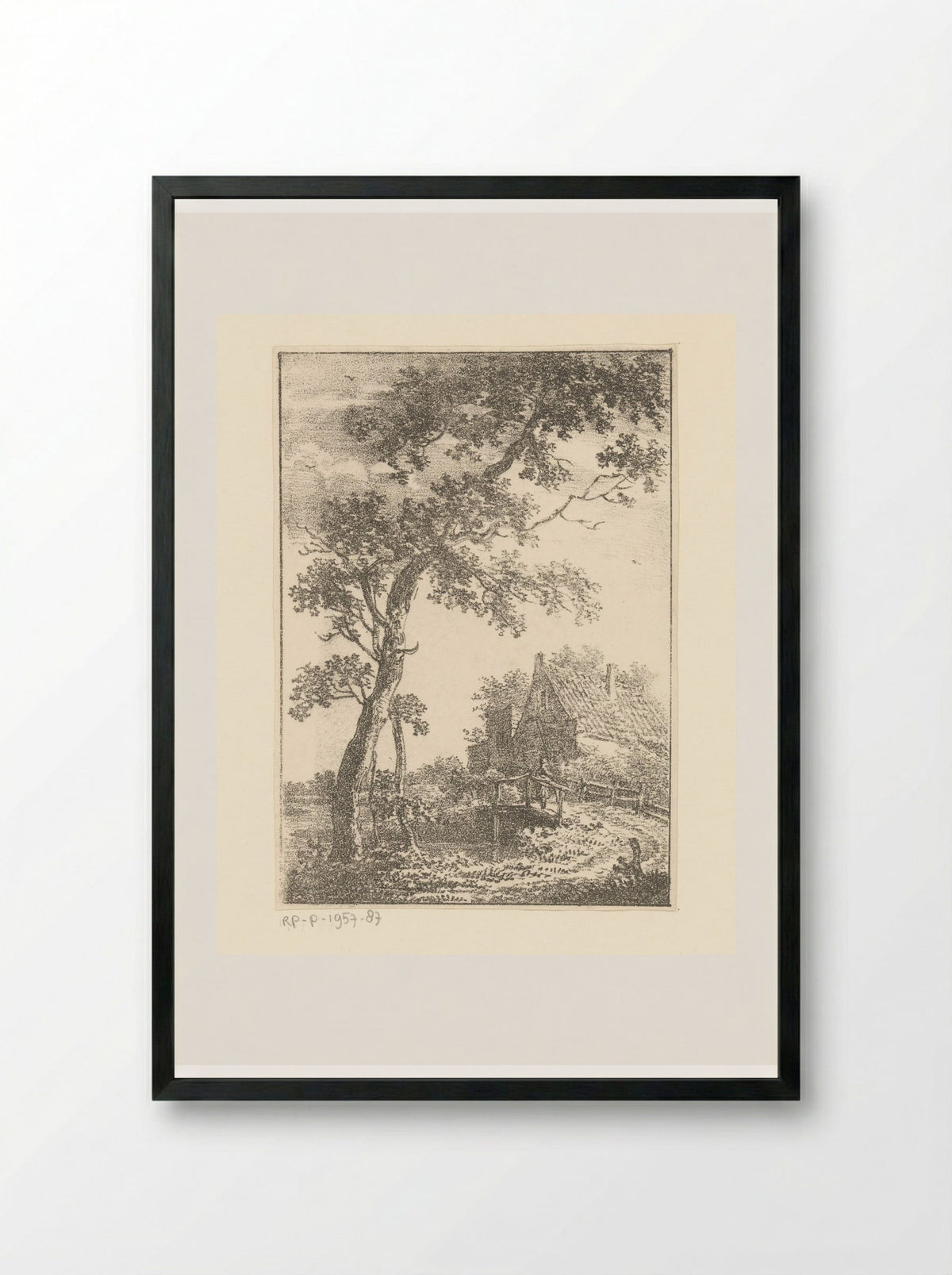 Landschap met boom, brug en huis - Pieter Bartholomeusz. Barbiers - Framed Print Black