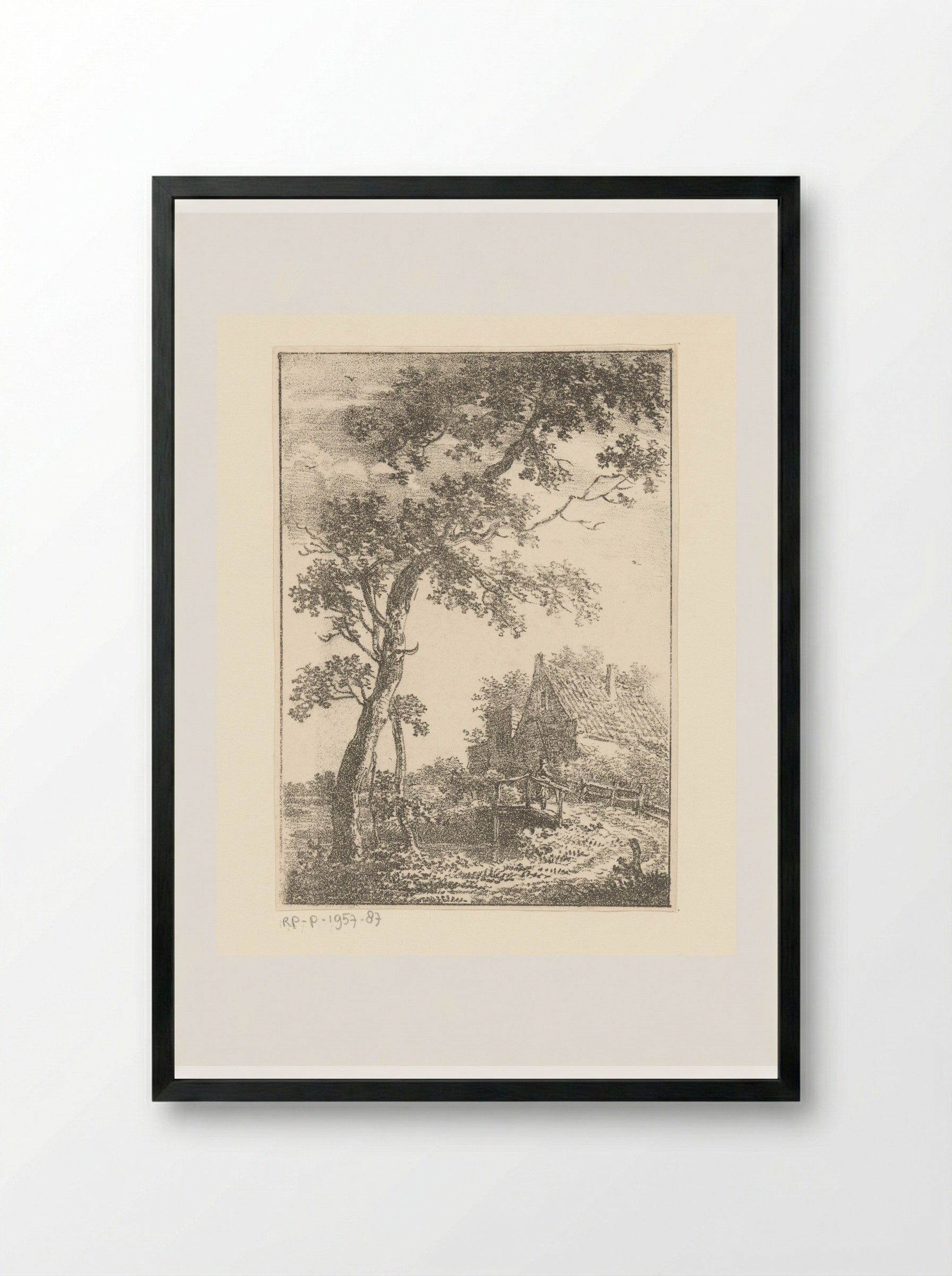 Landschap met boom, brug en huis - Pieter Bartholomeusz. Barbiers - Framed Print Black