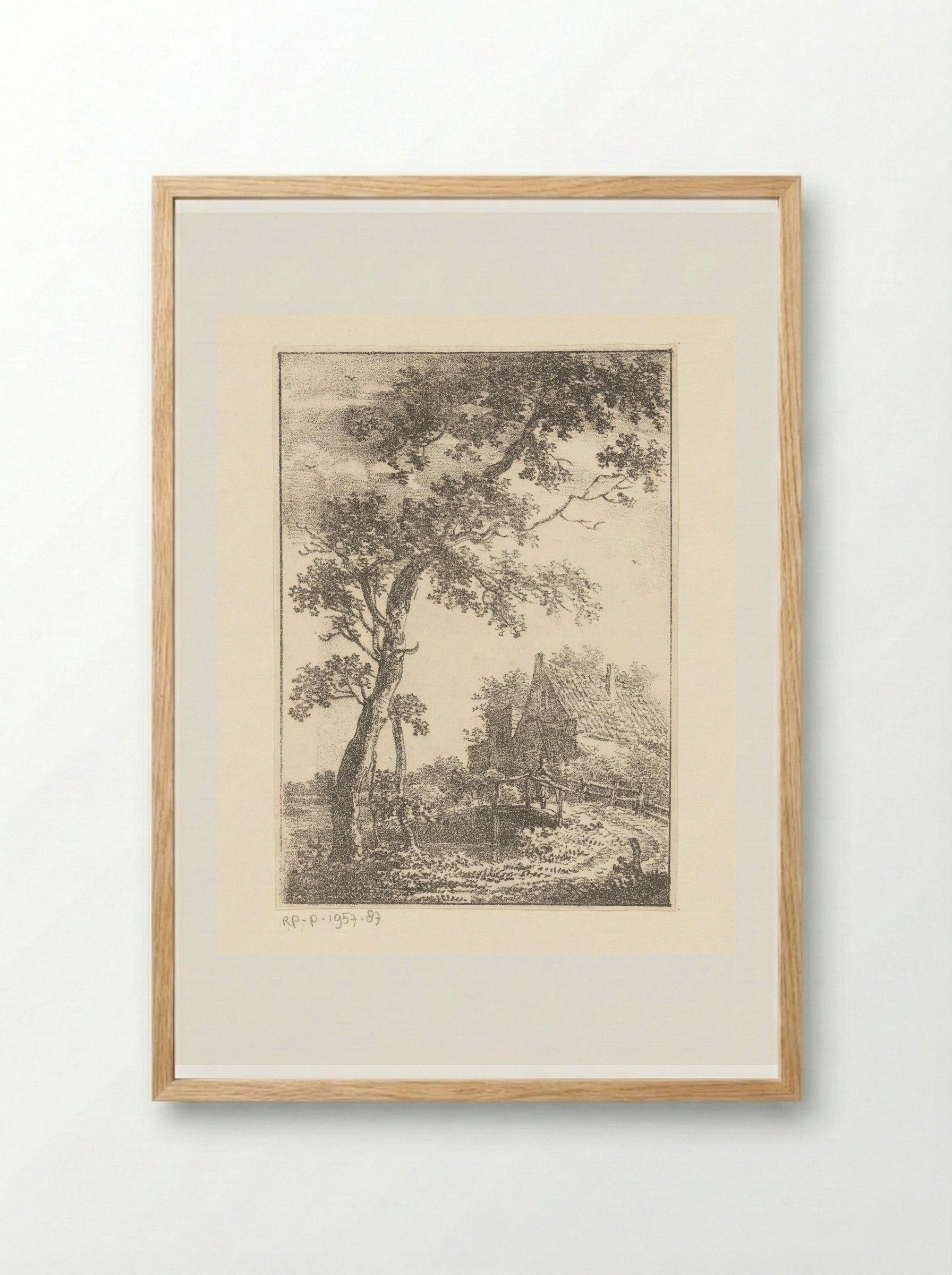 Landschap met boom, brug en huis - Pieter Bartholomeusz. Barbiers - Framed Print Wood