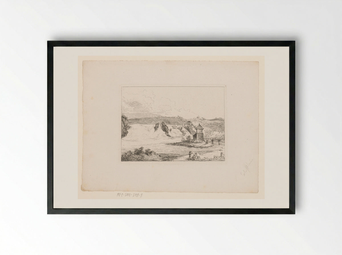 Landschap met brede waterval bij een toren - Marie Anna Fischer - Framed Print Black